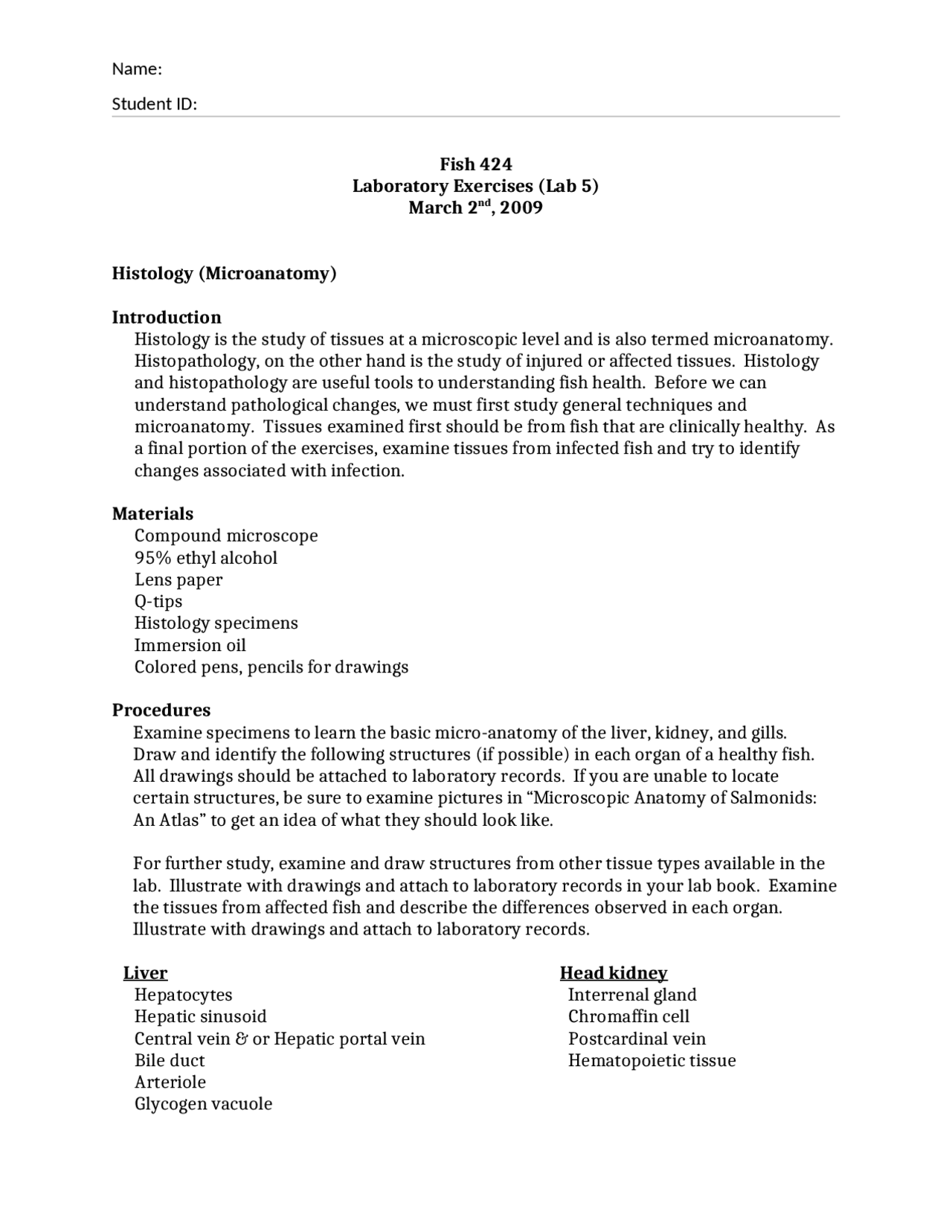 Lab 5: Histology, Microanatomy - Fish Health Management | FISH 424 ...