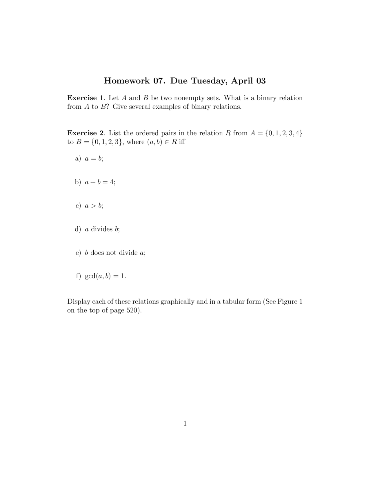 16 Problems on the Binary Relations - Homework 7 | MATH 3336 ...