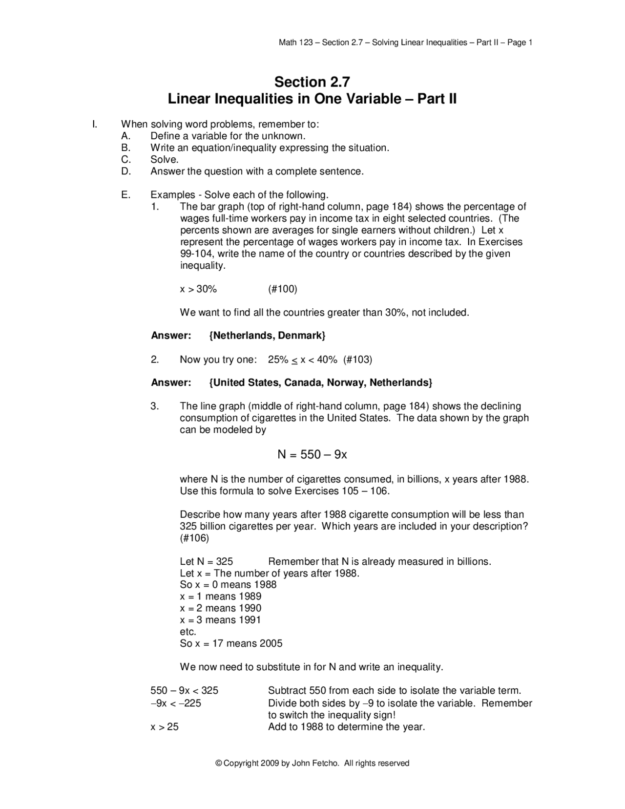 Linear Inequalities in One Variable - Elementary Algebra | MATH 123 ...