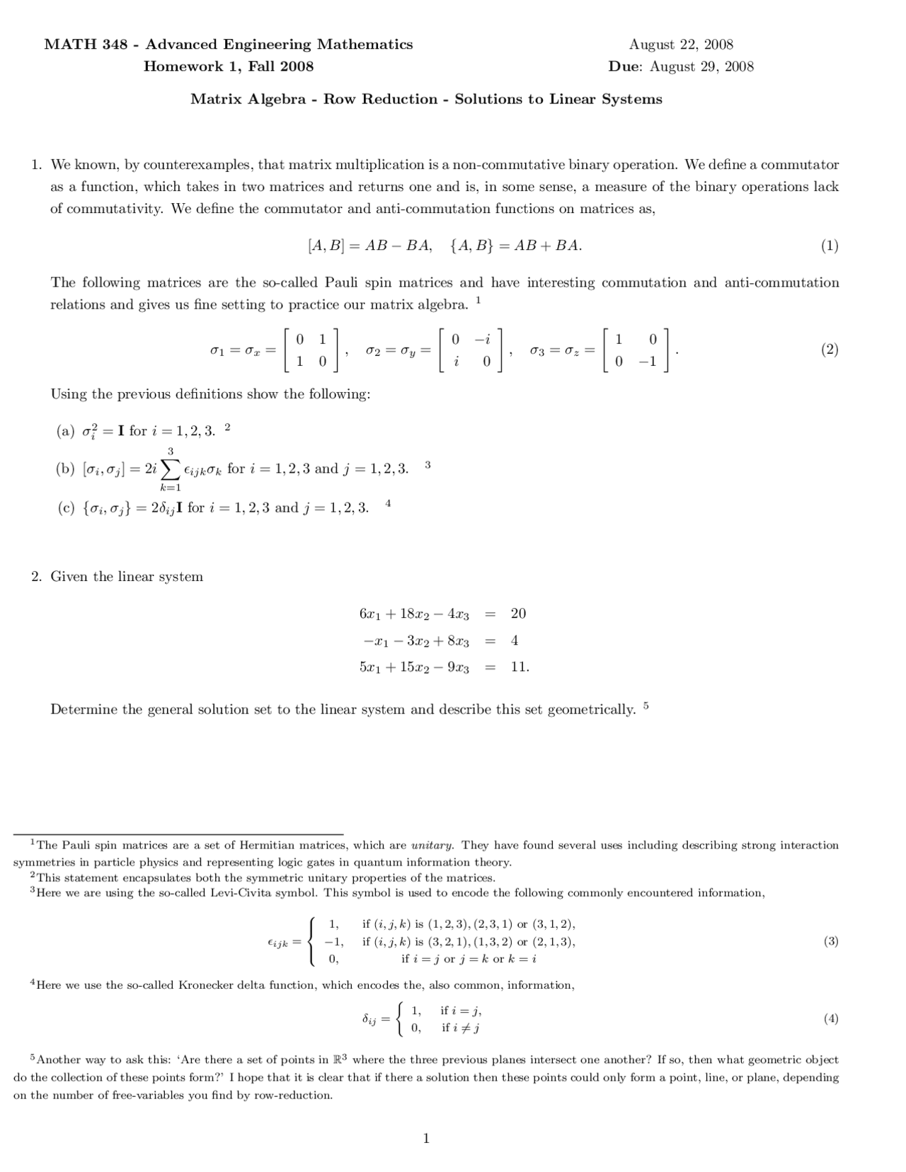 Homework 1 - Advanced Engineering Mathematics - Fall 2008 | MATH 348 ...