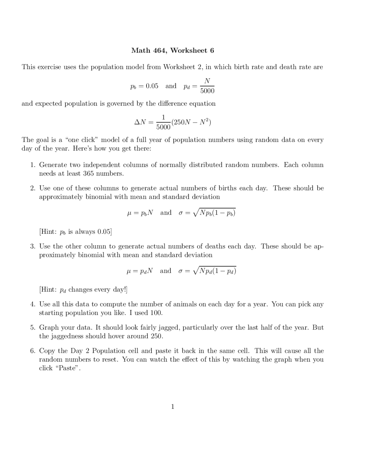 Worksheet 6 Practice Problems on Mathematical Modeling | MATH 464 - Docsity