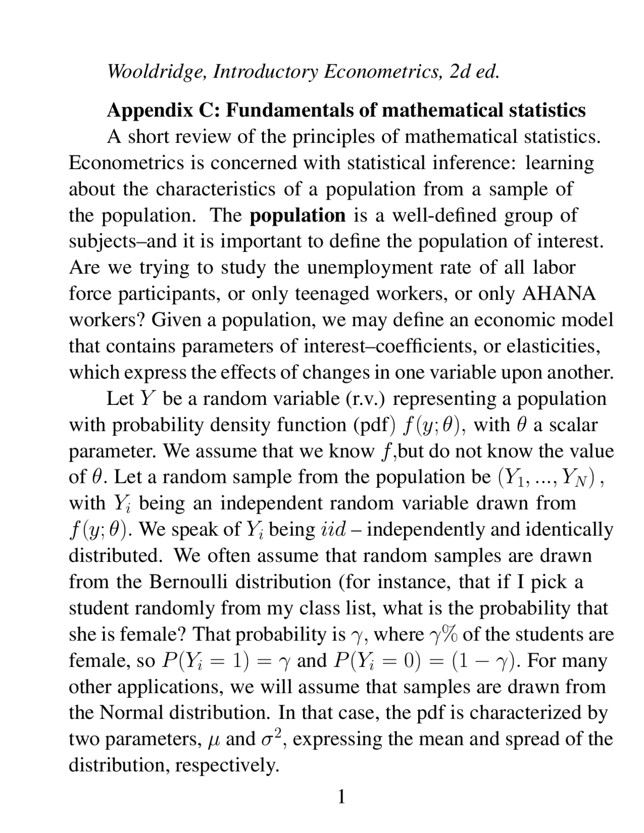 Appendix C - Fundamentals of Mathematical Statistics - Lecture Slides ...