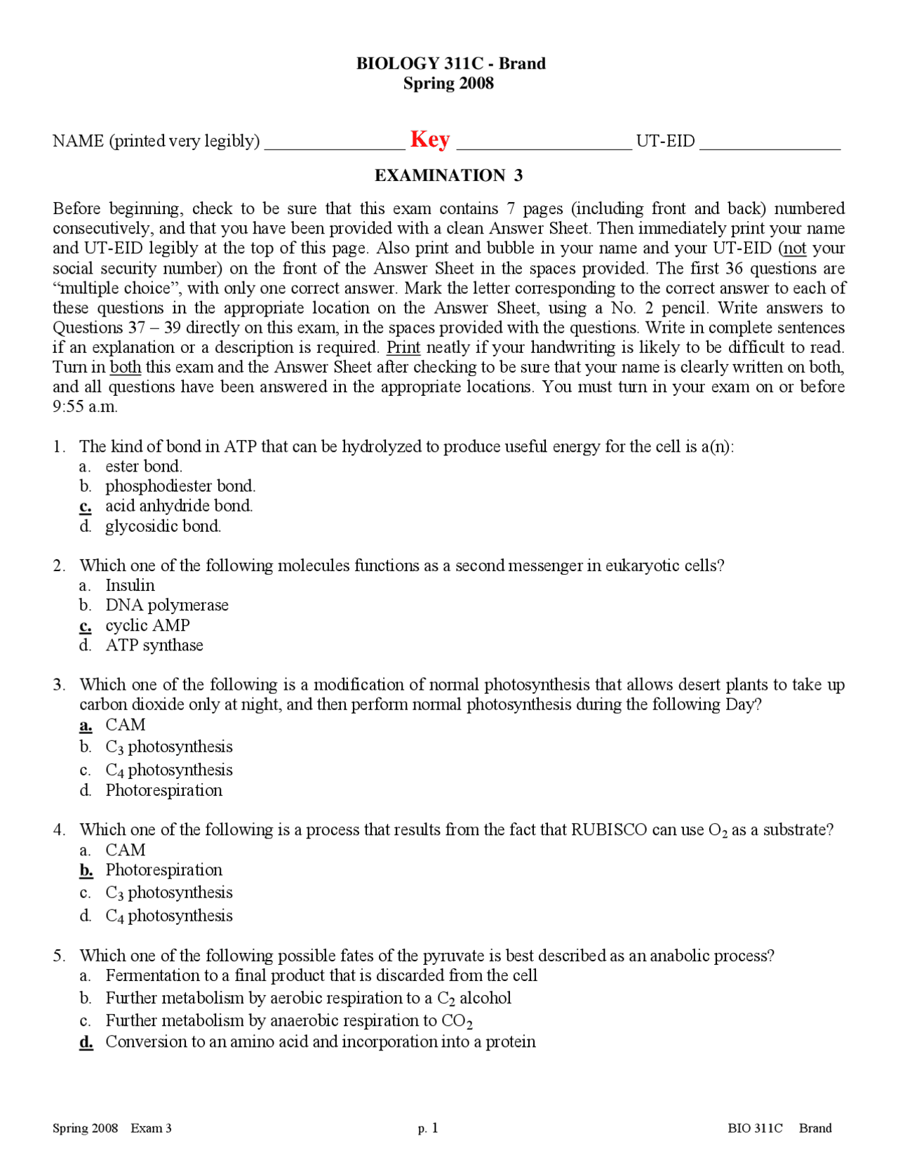Exam 3 Solved MCQs - Introductory Biology I | BIO 311C - Docsity