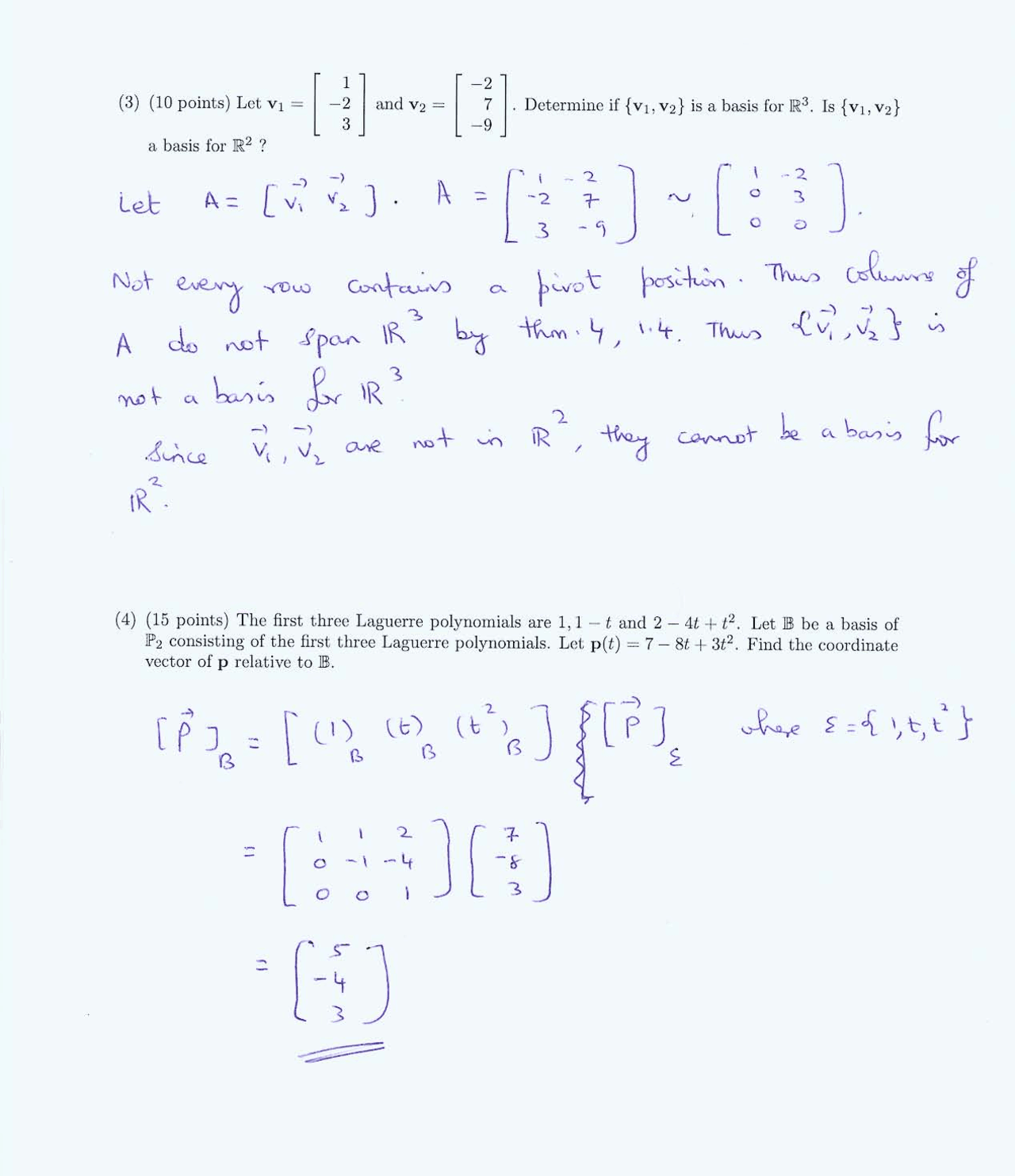 2 Questions on Applied Linear Algebra I with Solution - Exam | MAS 3105 ...