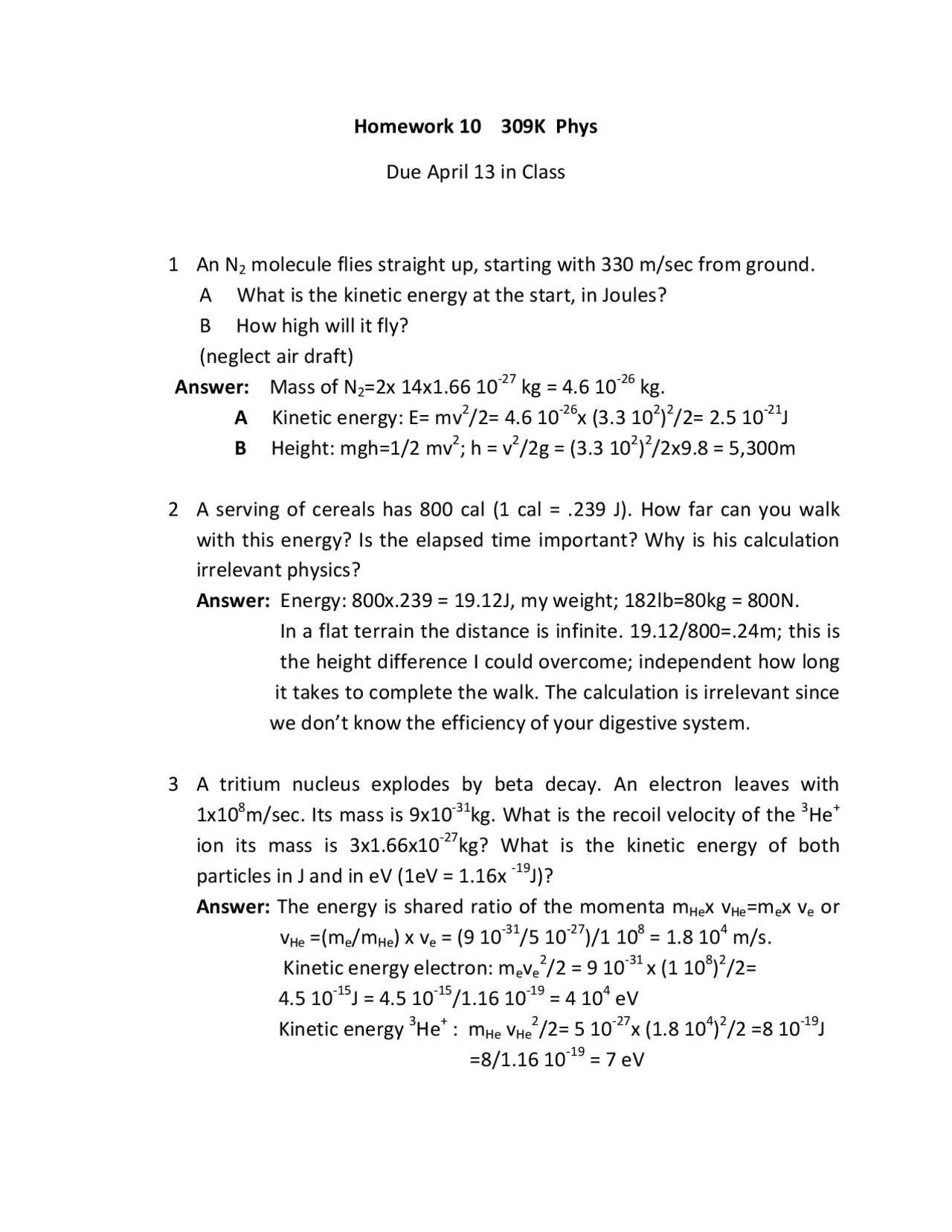 Resolution for Homework 10 - Elementary Physics for Non Technical ...