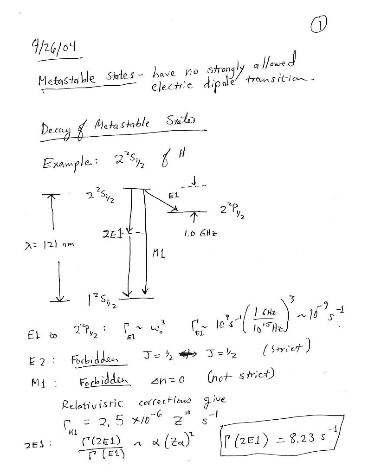Notes on Metastable State - Laser Physics | PHY 395M - Docsity