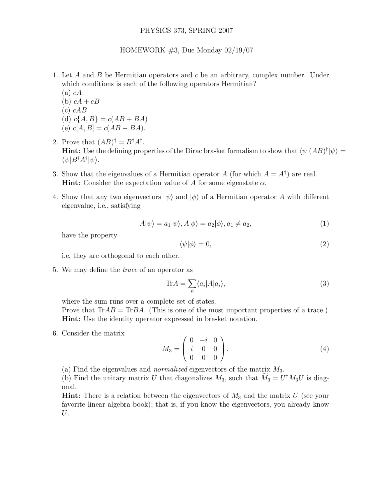 Quantum Physics Homework Example Homework 3 Solutions - Quantum Physics 1 | PHY 373 - Docsity