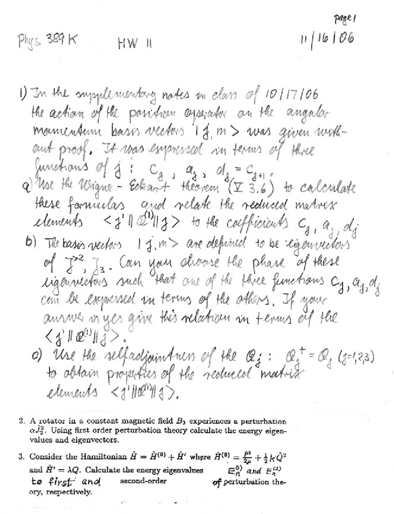 Quantum Physics Homework Example Homework 11 Solutions - Quantum Mechanics I | PHY 389K - Docsity