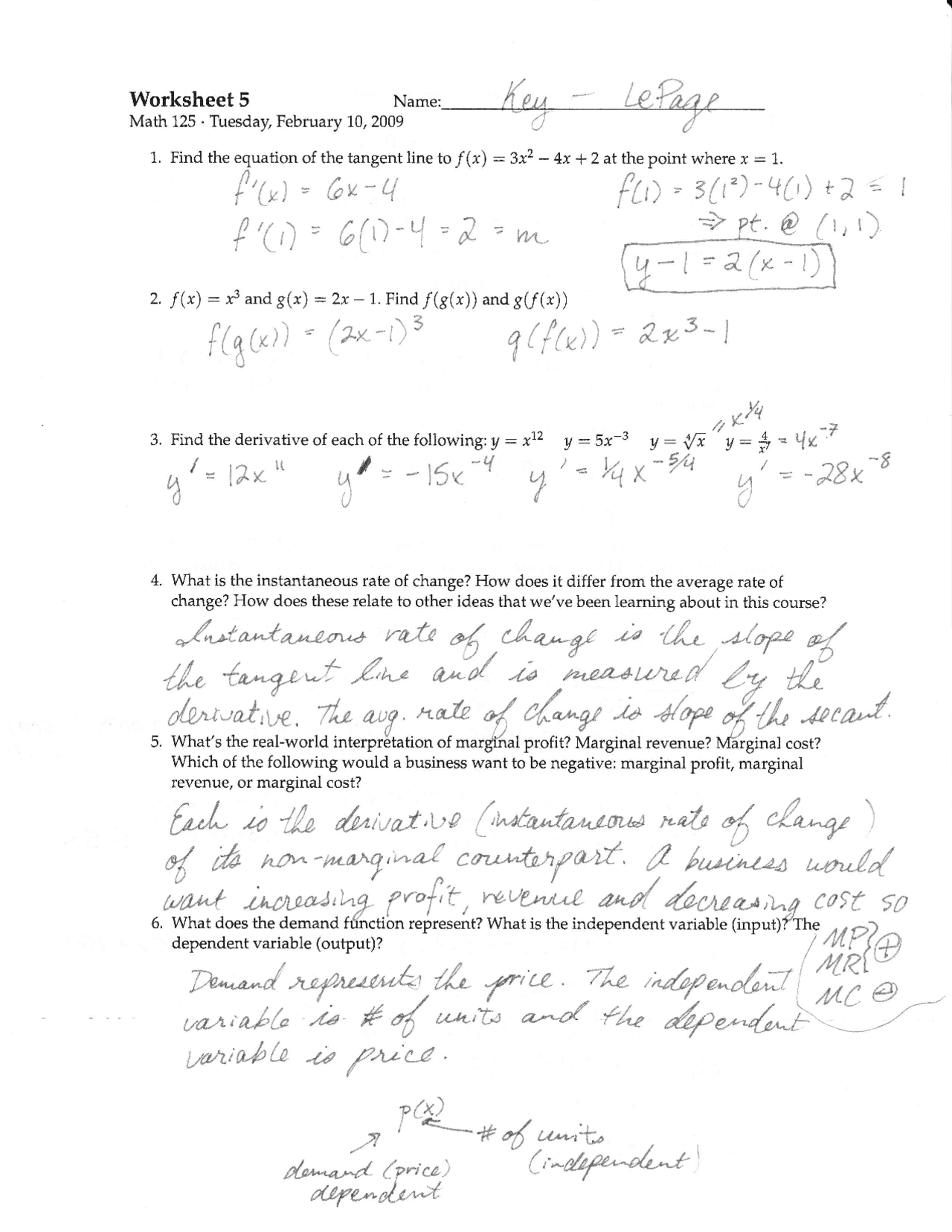 Worksheet 5 Questions with Answer - Basic Calculus | MATH 125 ...
