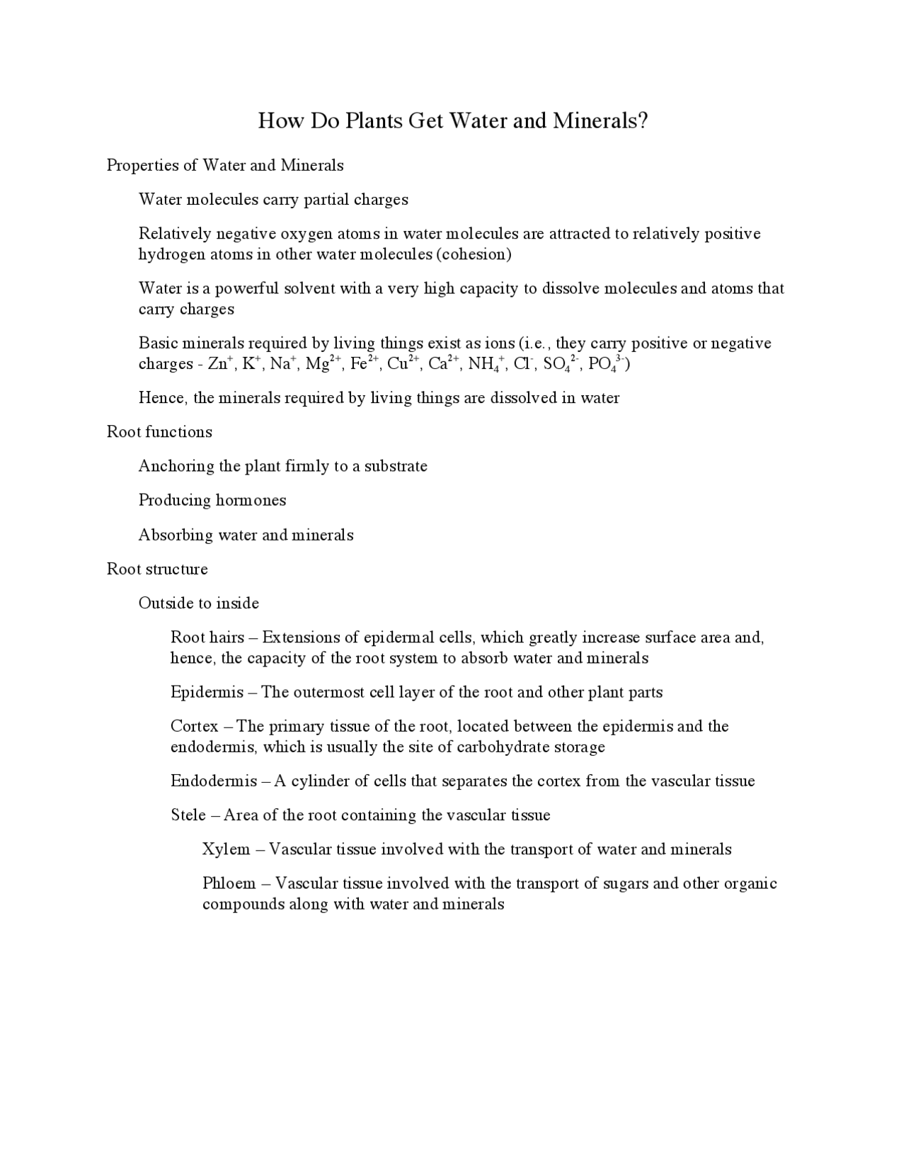 How Do Plants Get Water and Minerals Lecture Notes BIO 406D Docsity
