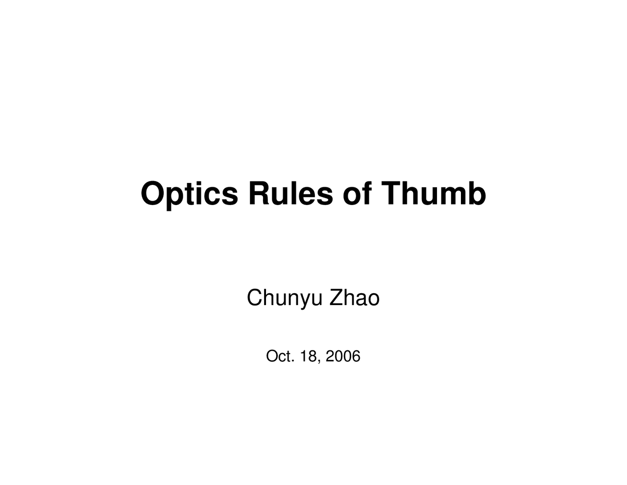 Optics Rules of Thumb Lecture Slides OPTI 696D Docsity