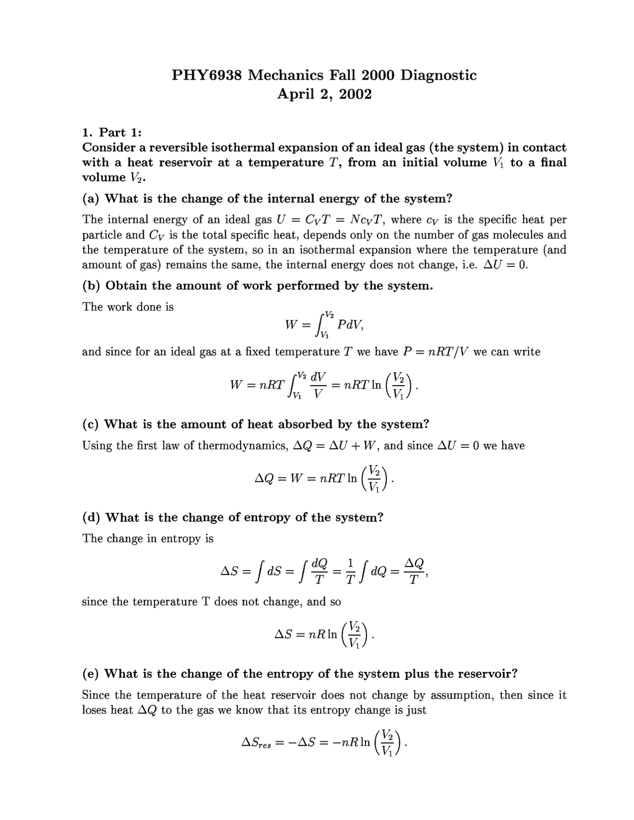 Diagnostic Exam with Answers - Graduate Problem Solving | PHY 6938 ...