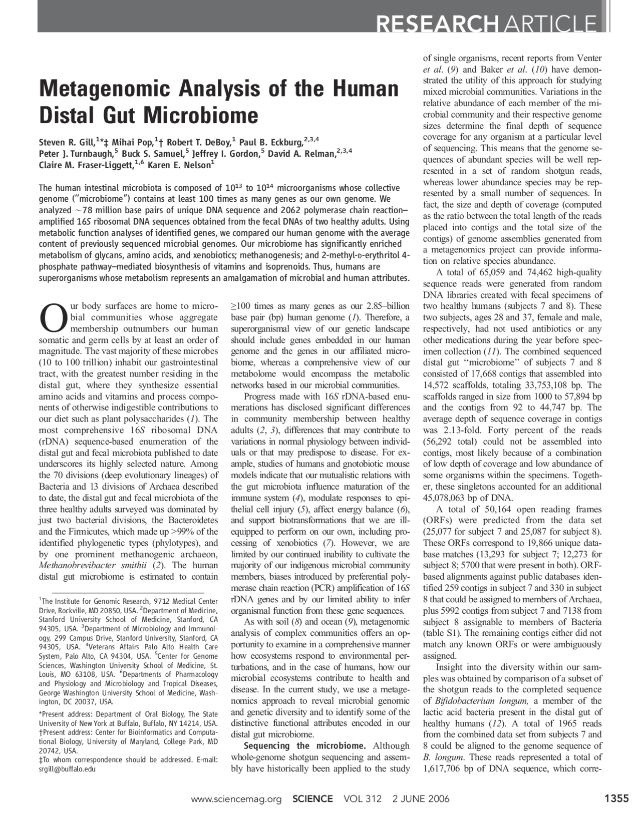 Metagenomics Analysis of the Human Distal Gut Microbiome - Lab | BIO ...