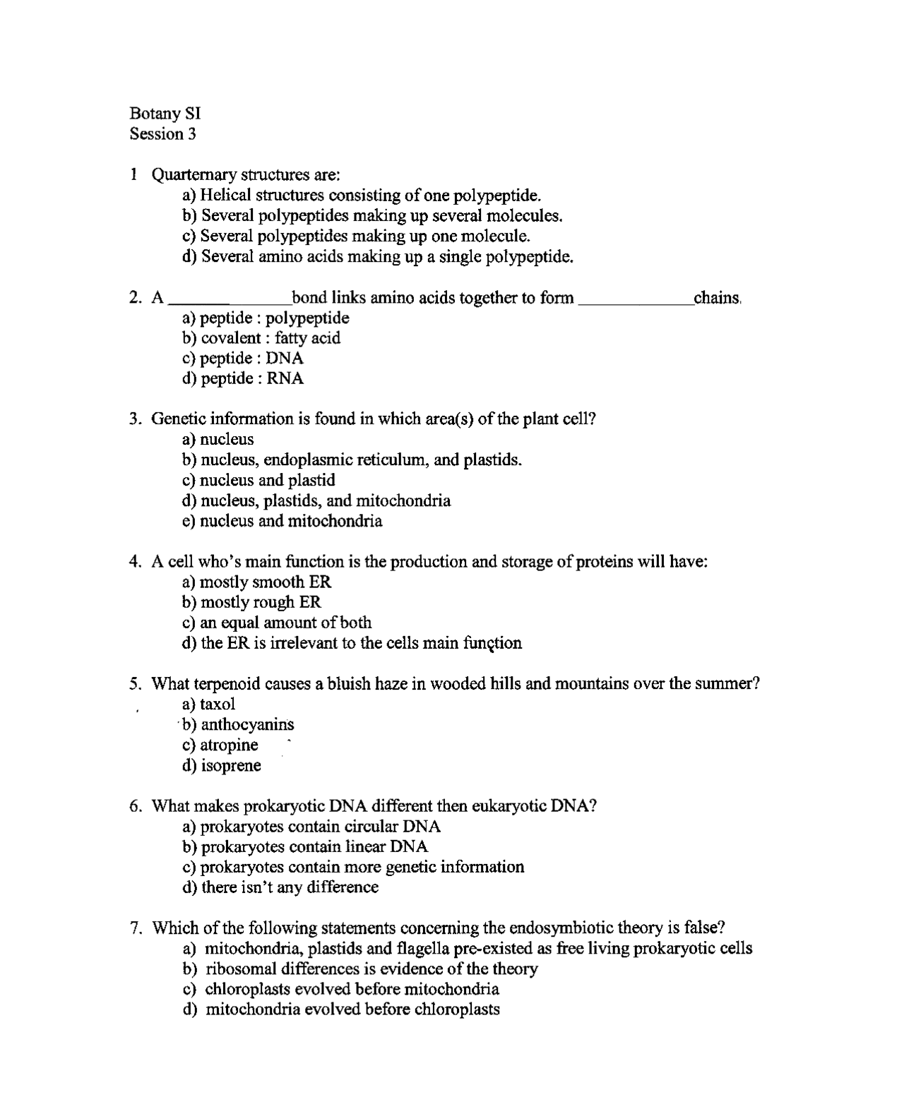 12 Multiple Choice Questions - Laboratory | BIO 2000 - Docsity