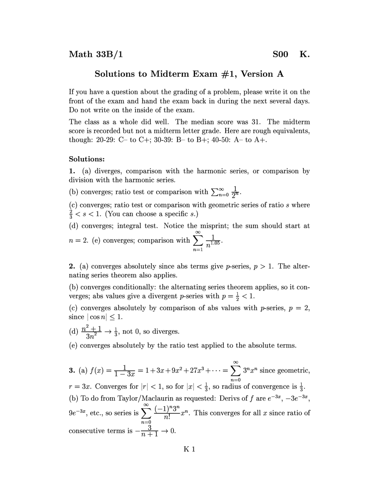 Solutions to Midterm Exam - Differential Equations | MATH 33B - Docsity