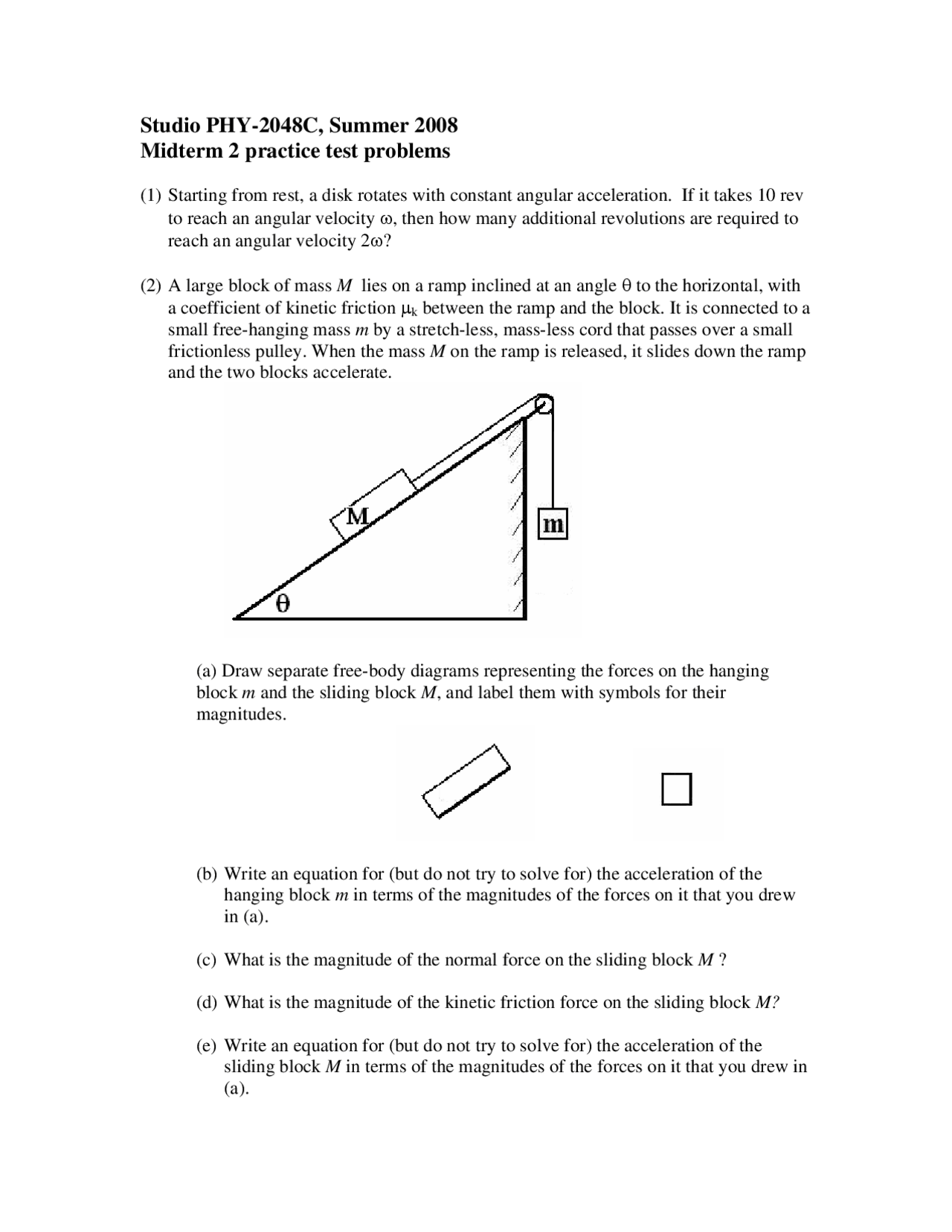 Midterm 2 Practice Test Problems - General Physics | PHY 2048 - Docsity