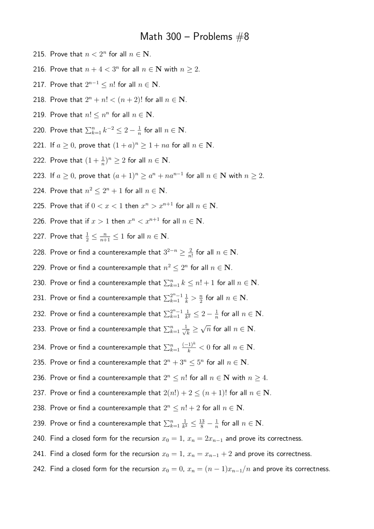 Introduction to Abstract Mathematics - Problem Set 8 | MATH 300 - Docsity