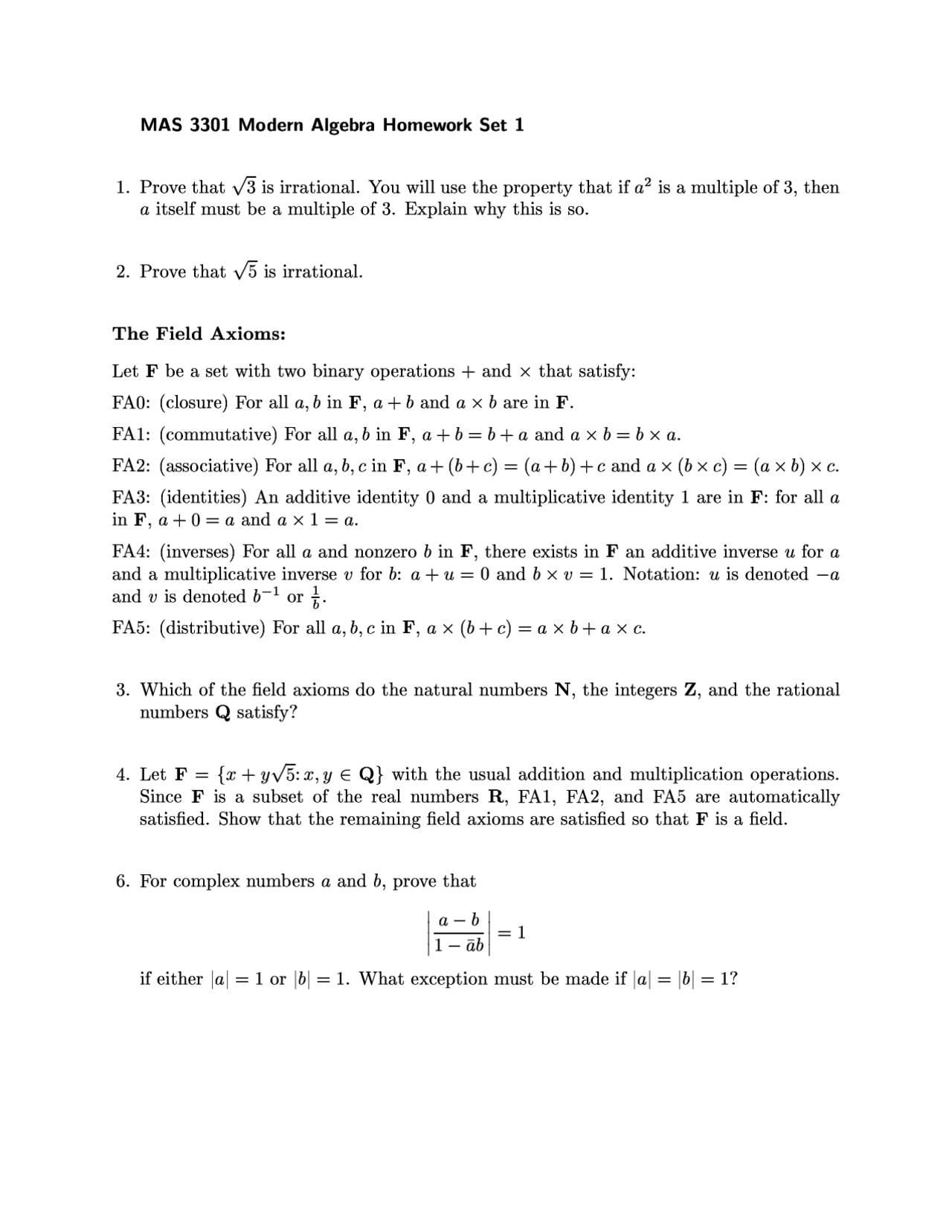 6 Practice Problems on Introduction to Modern Algebra - Homework Set 1 ...