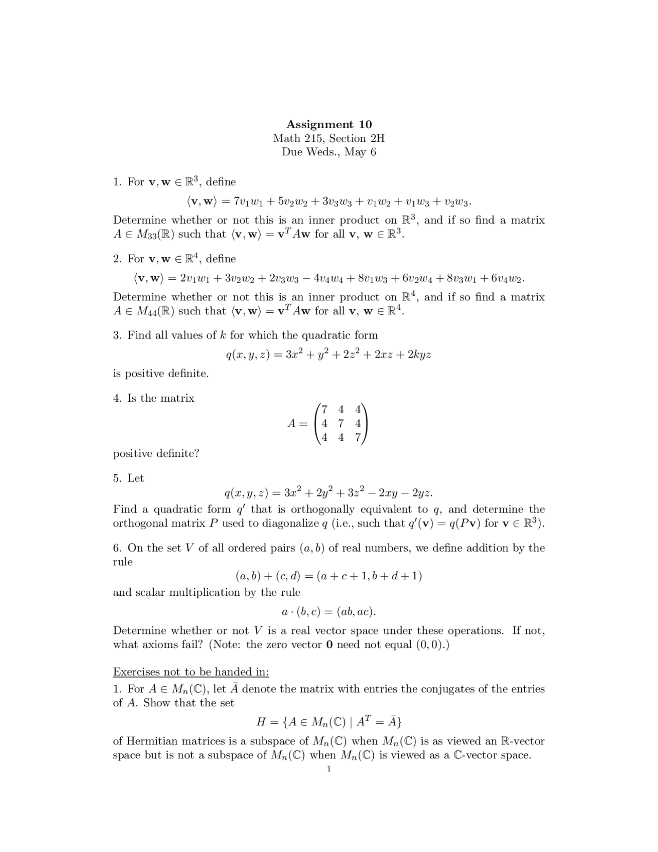 Questions on Introduction to Linear Algebra - Assignment 10 | MATH 215 ...