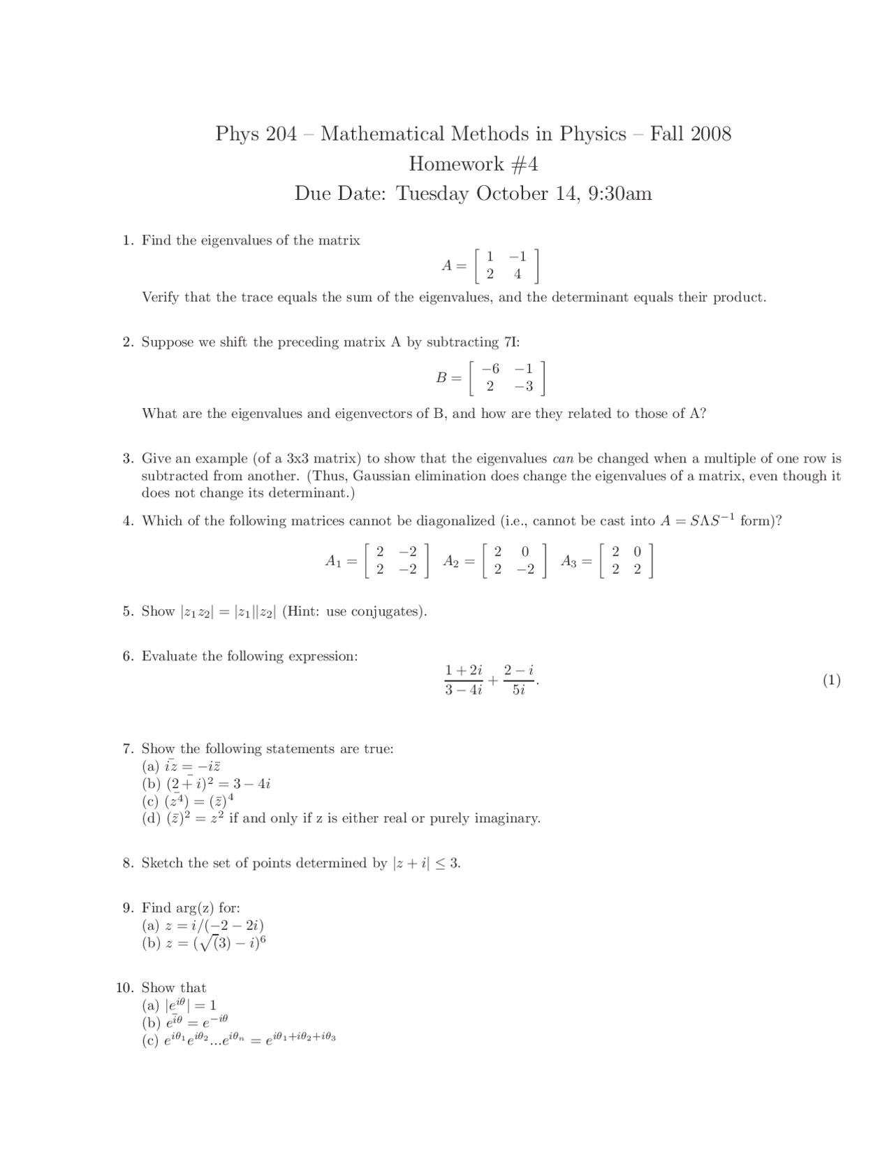 Practice Math Problems Physics Homework 4 Practice Problems on Mathematical Techniques in Physics ...