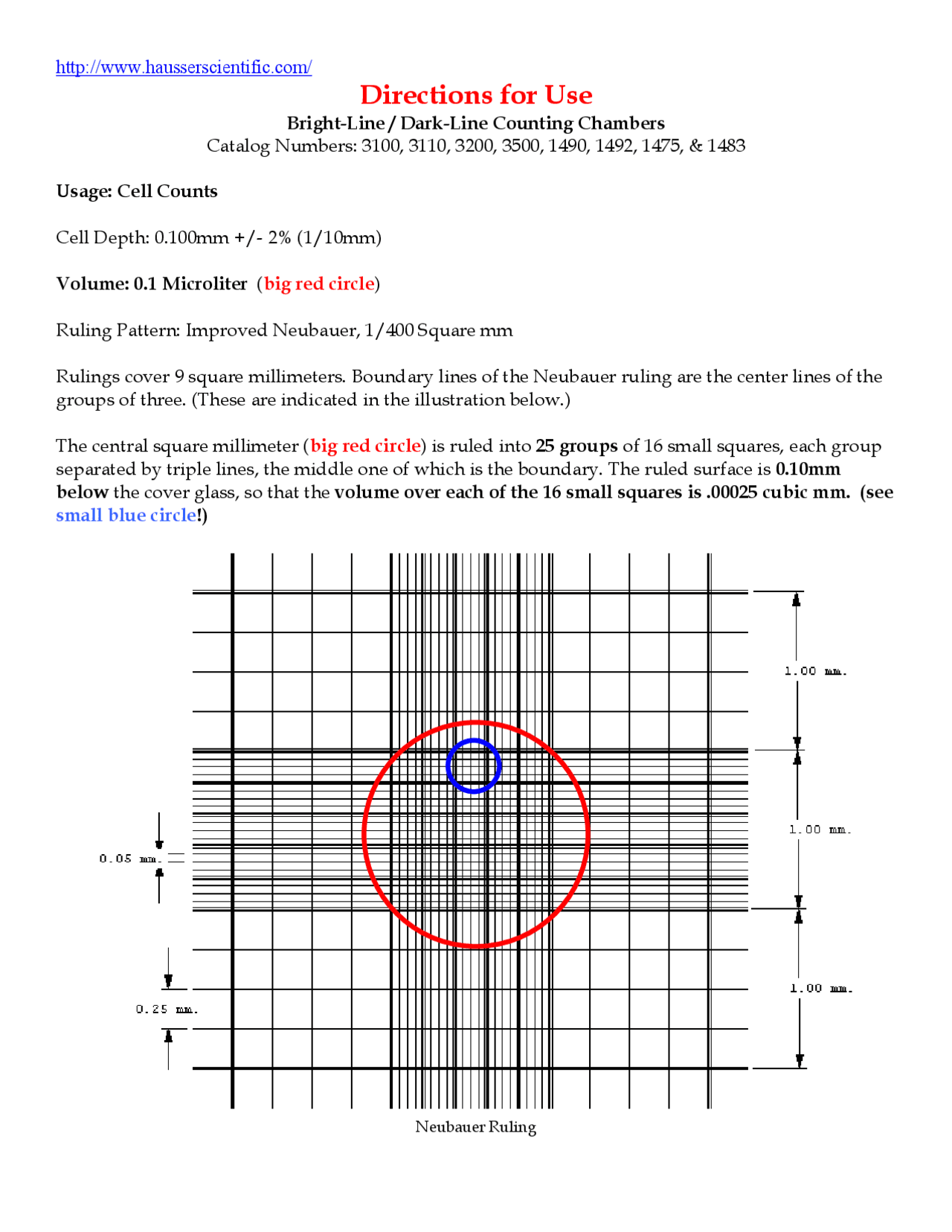 Direction for Use Bright Line and Dark Line Counting Chambers - Lab ...