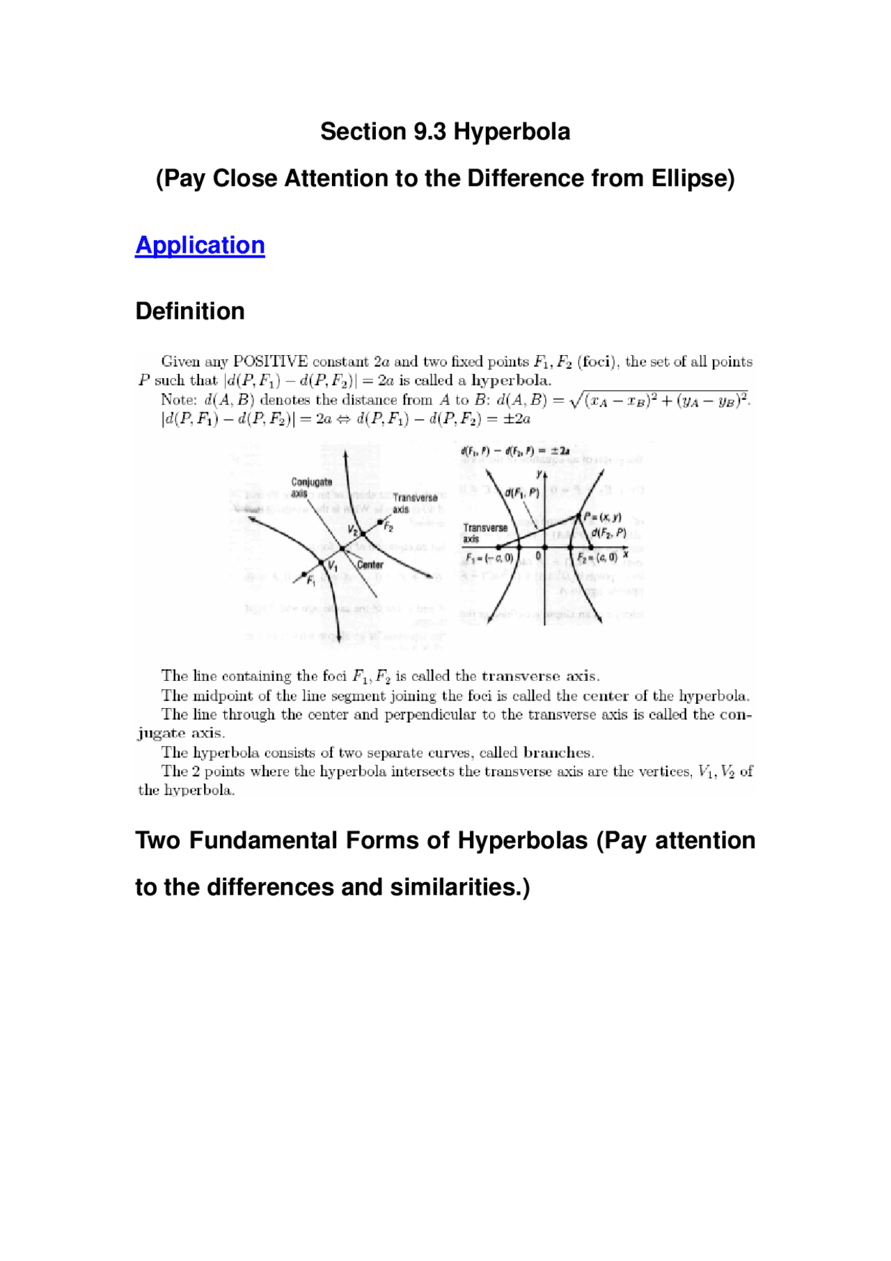 Hyperbola - Precalculus Algebra - Handout | MAC 1140 - Docsity