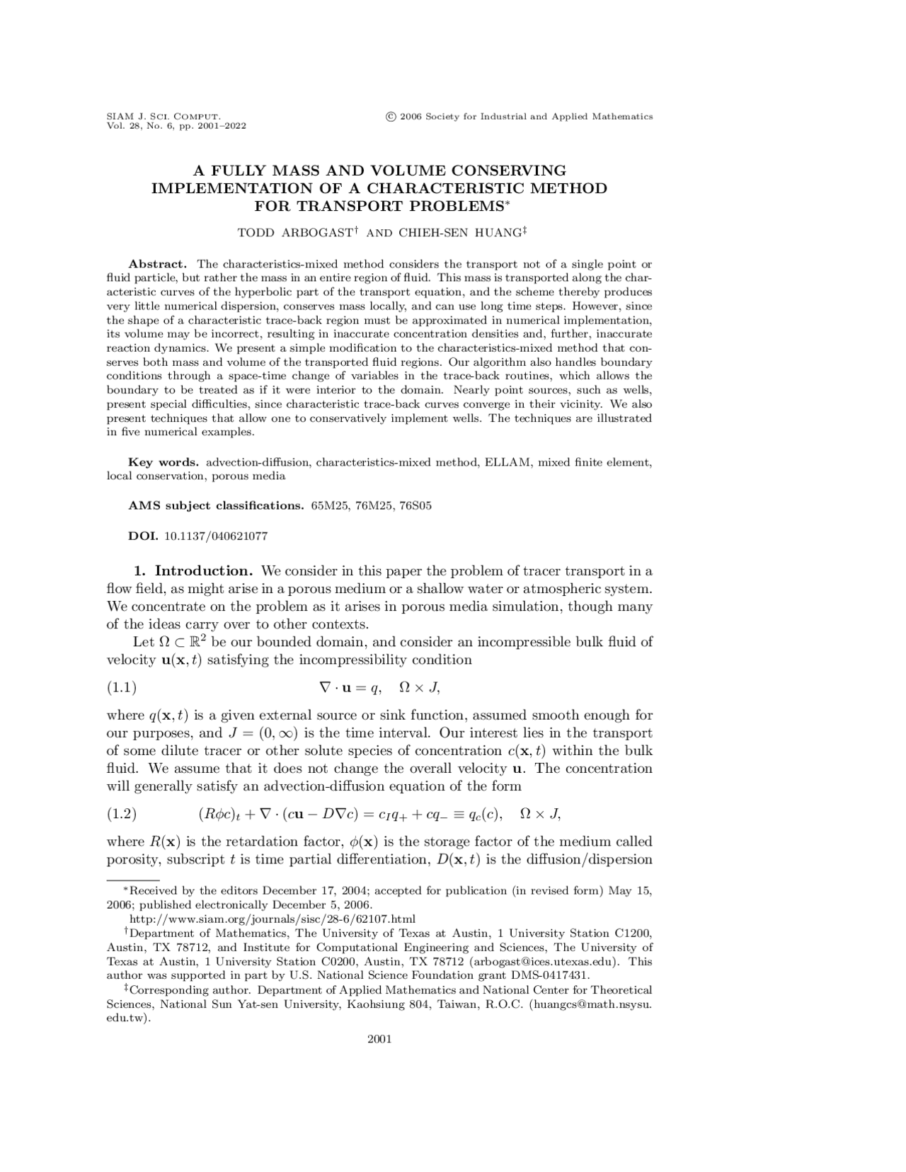 A Fully Mass and Volume Conserving Implementation of Characteristic ...