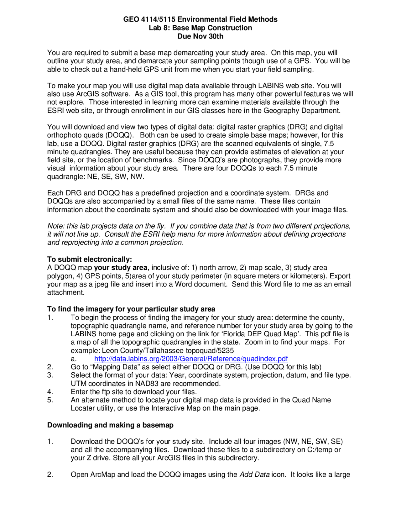 Base Map Construction in Environment Field Methods Lab 8 GEO 4114