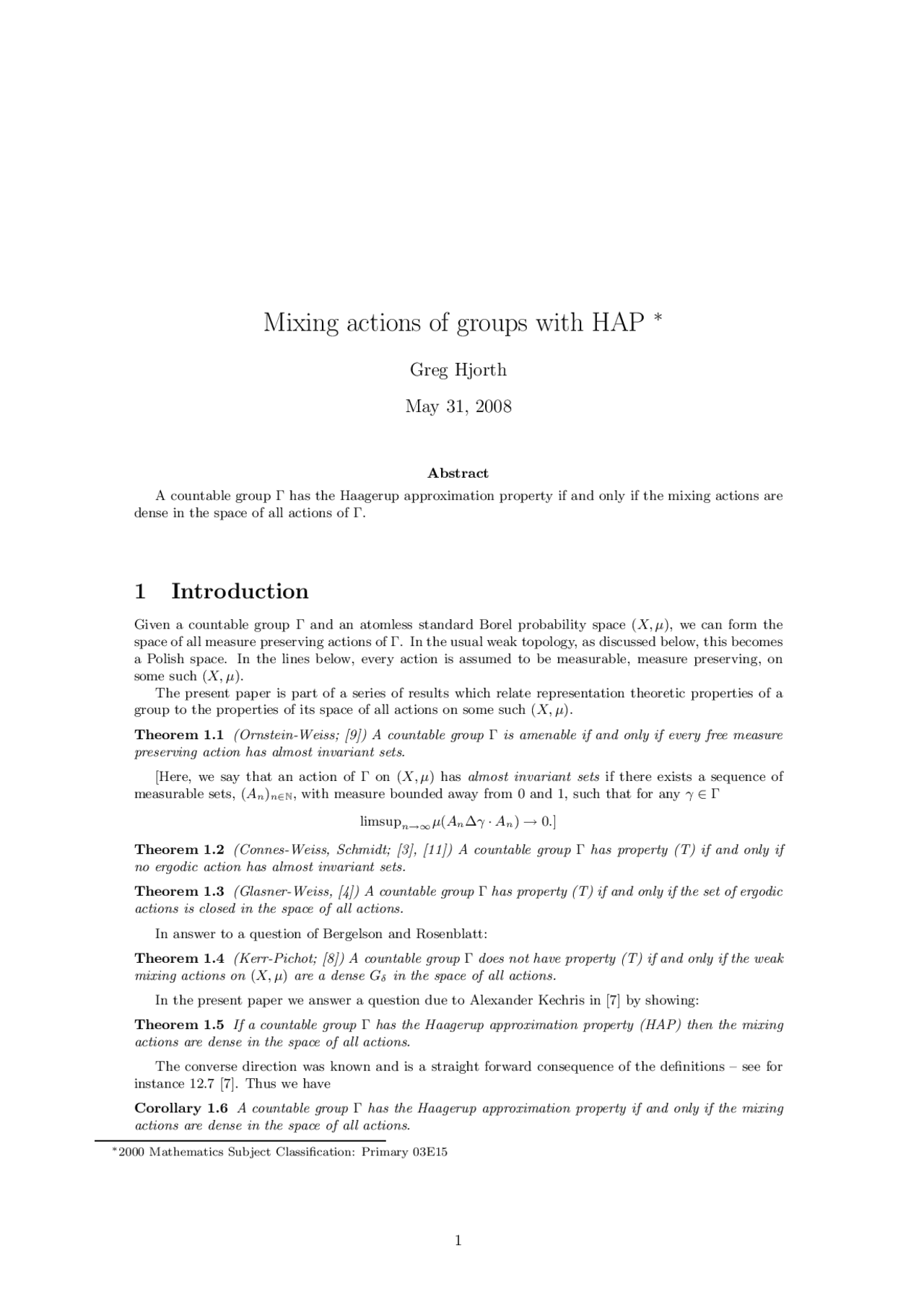 Notes on Mixing Actions of Groups with HAP | MATH 0209A - Docsity