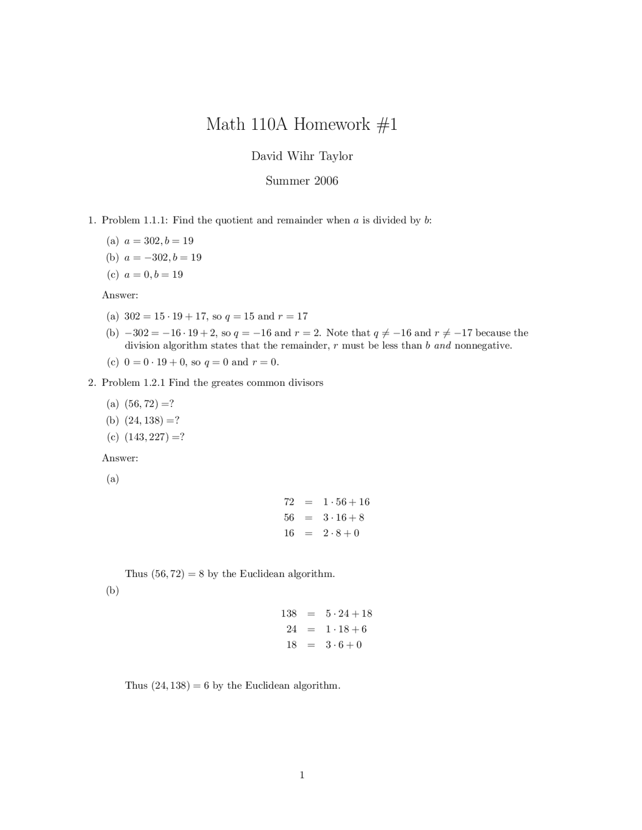 Math Assignment Algebra Solved Assignment 1 - Algebra - Fall 2003 | MATH 110A - Docsity