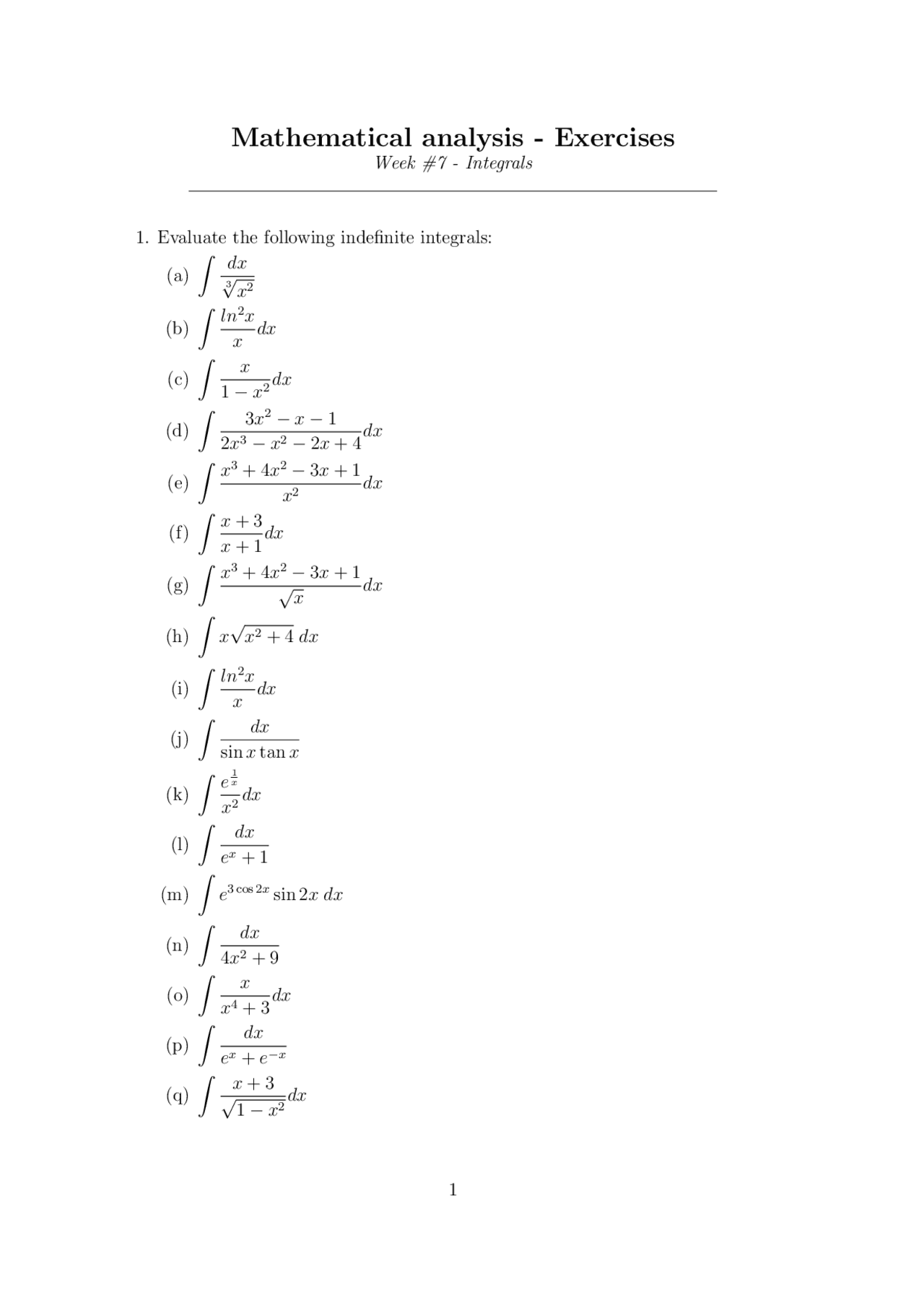 Mathematica Exercises Mathematical analysis - Exercises 7 | Esercizi di Analisi Matematica I ...