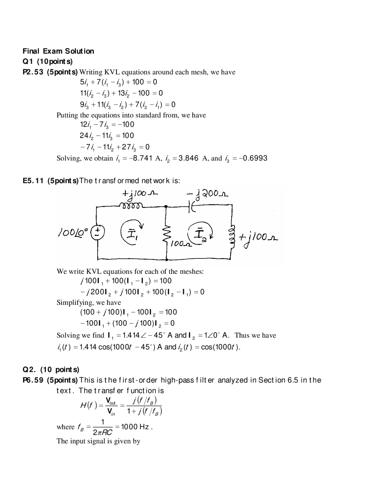 Final Exam with Solution - Concepts of Electrical Engineering | EE 100 ...