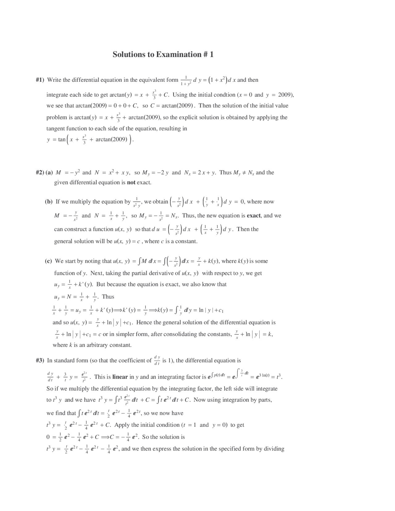 6 Questions Solved for Exam 1 - Advanced Engineering Mathematics | MATH ...