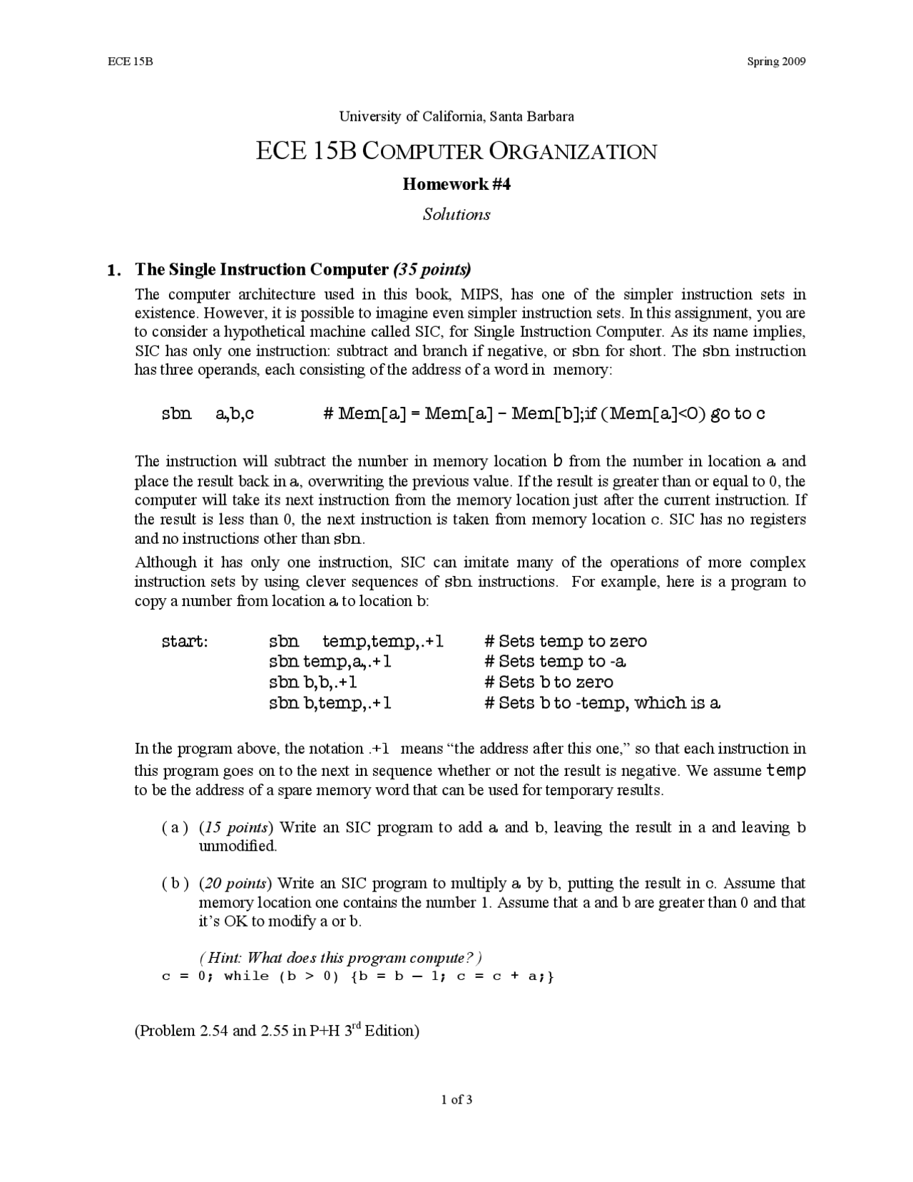 Homework 4 with Solutions for Computer Organization | ME 15 - Docsity