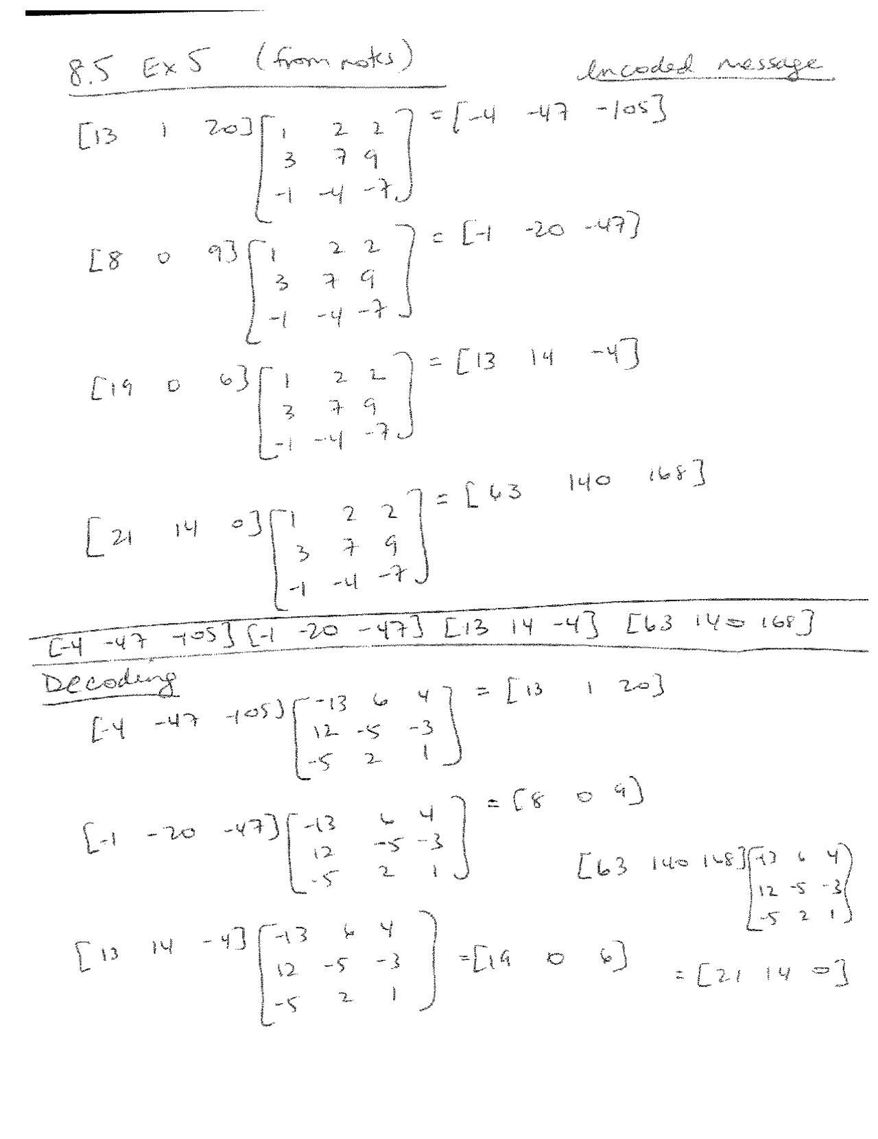 Exercise 5, Encoding and Decoding - College Algebra | MATH 1050 - Docsity