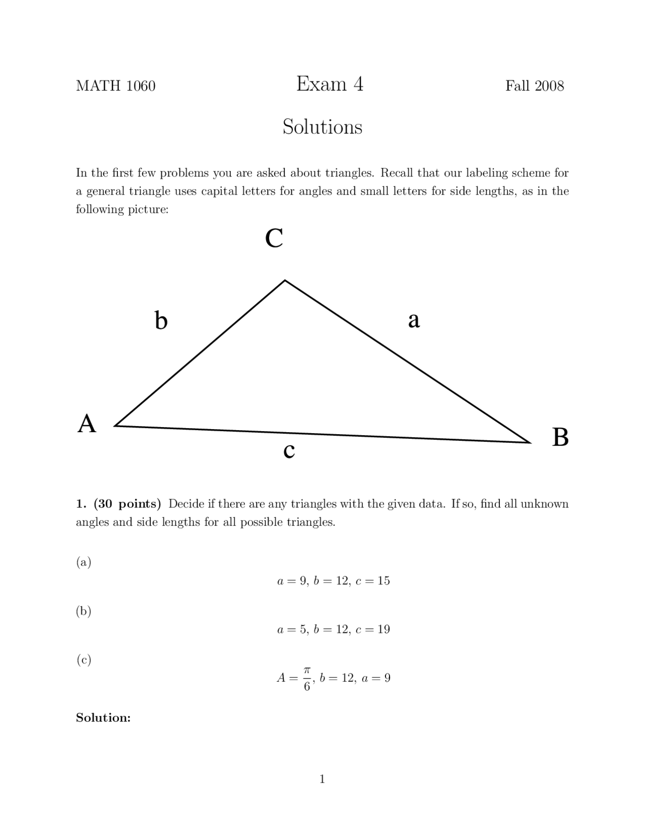Solutions For Exam 4 Trigonometry Math 1060 Docsity
