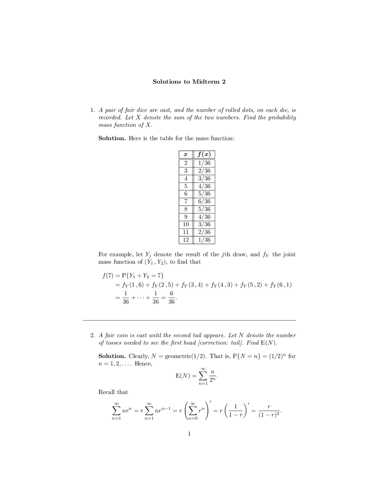 Solutions to Midterm Exam 2 - Introduction to Probability | MATH 5010 ...