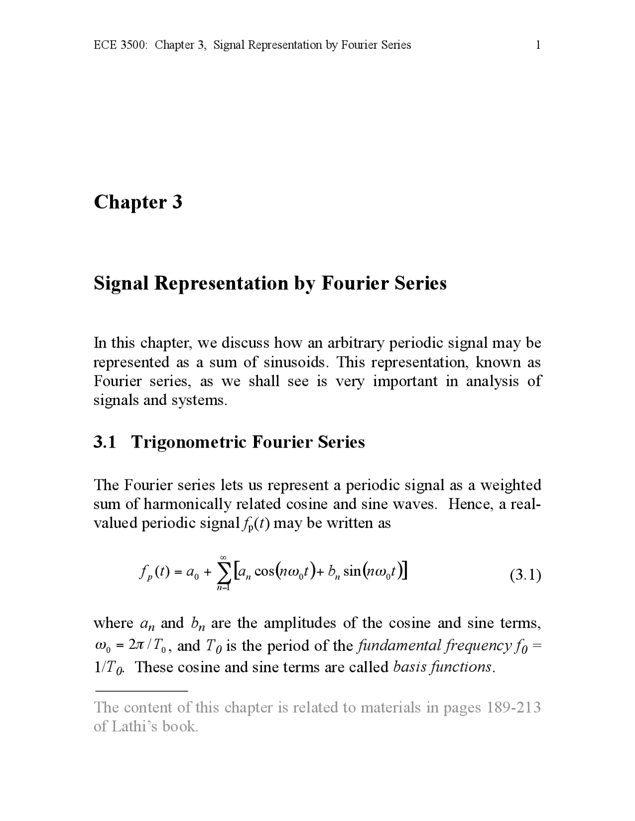 Lecture Slides Signal Representation By Fourier Series Ece 3500 Docsity