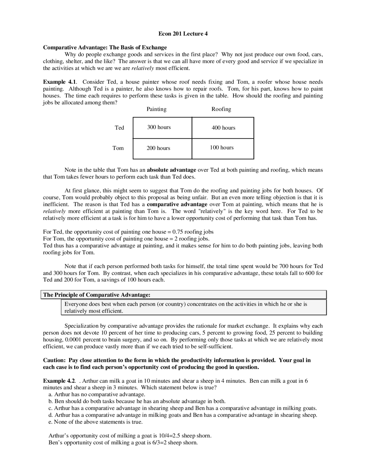 Comparative Advantage: The Basis of Exchange | ECON 201 - Docsity