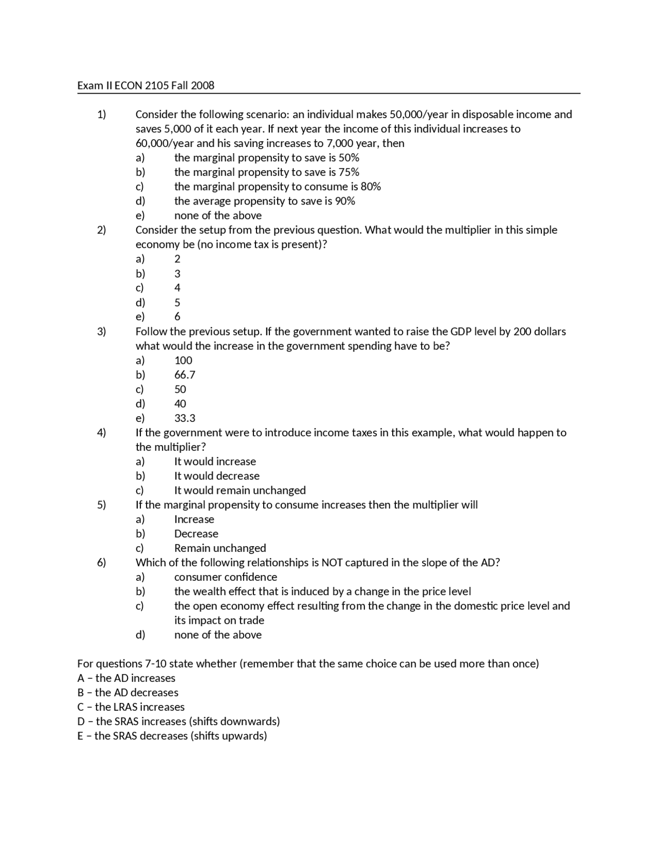 30 Questions on Principles of Macroeconomics - Final Exam | ECON 2105 ...