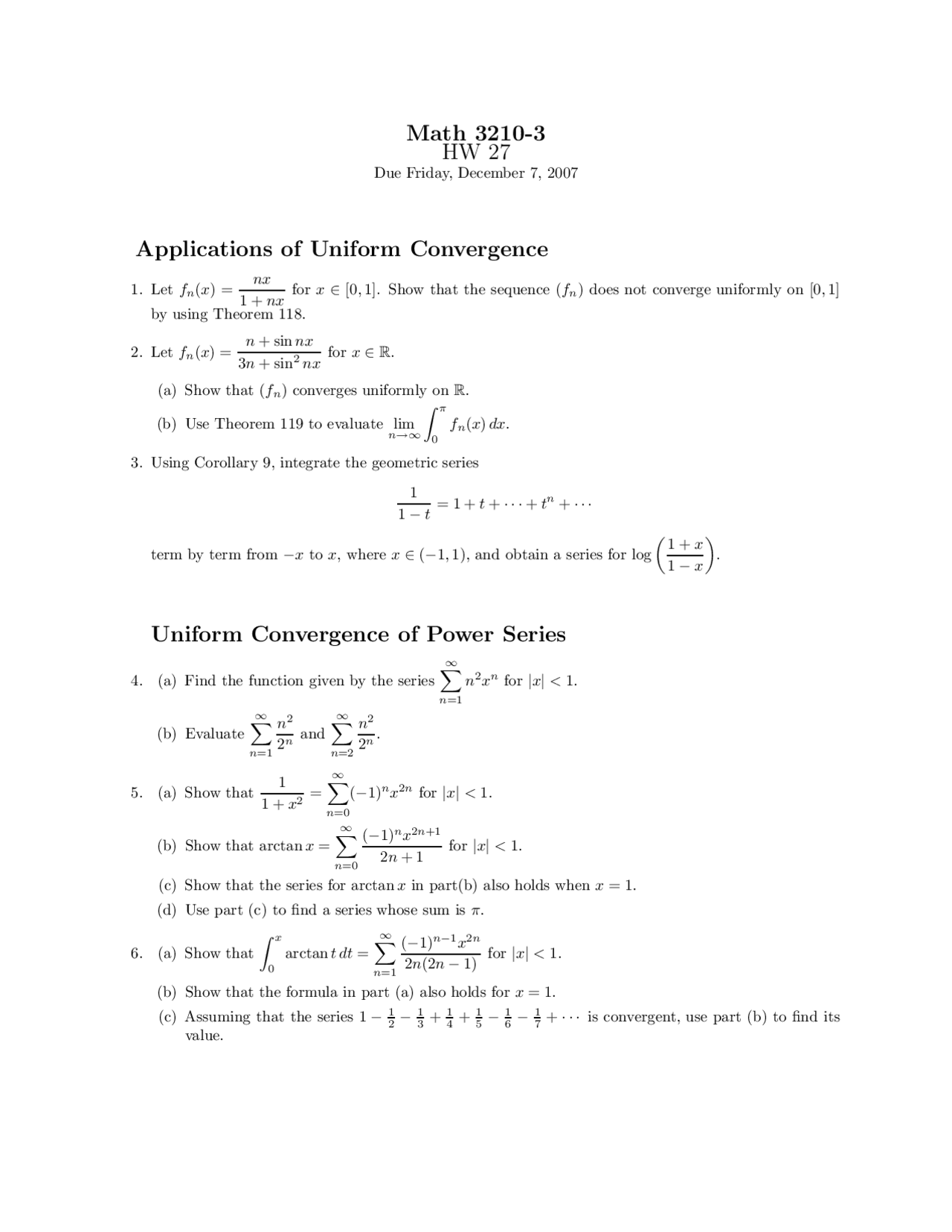 Applications of Uniform Convergence, Uniform Convergence Power Series ...