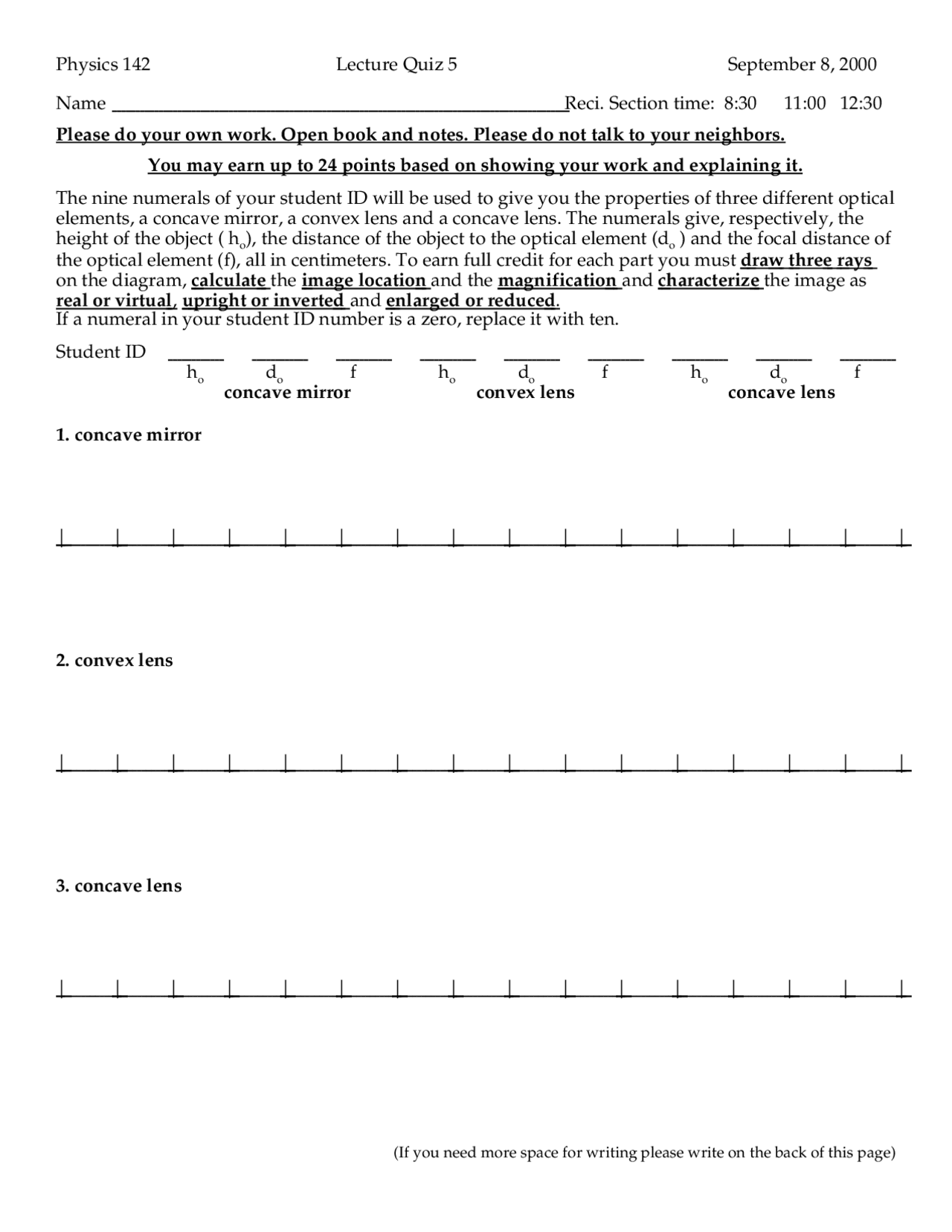 Quiz 5 for Elementary General Physics II | PHYS 142 - Docsity