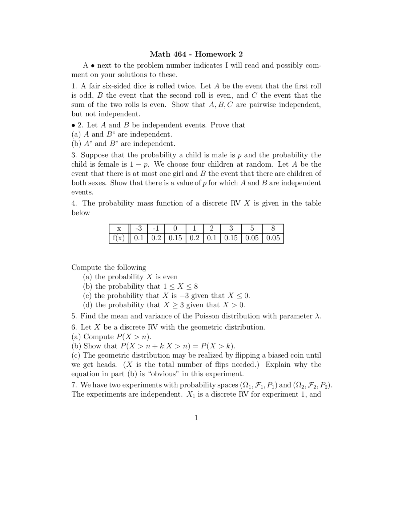 Assignment II Questions Unsolved - Theory of Probability | MATH 464 ...
