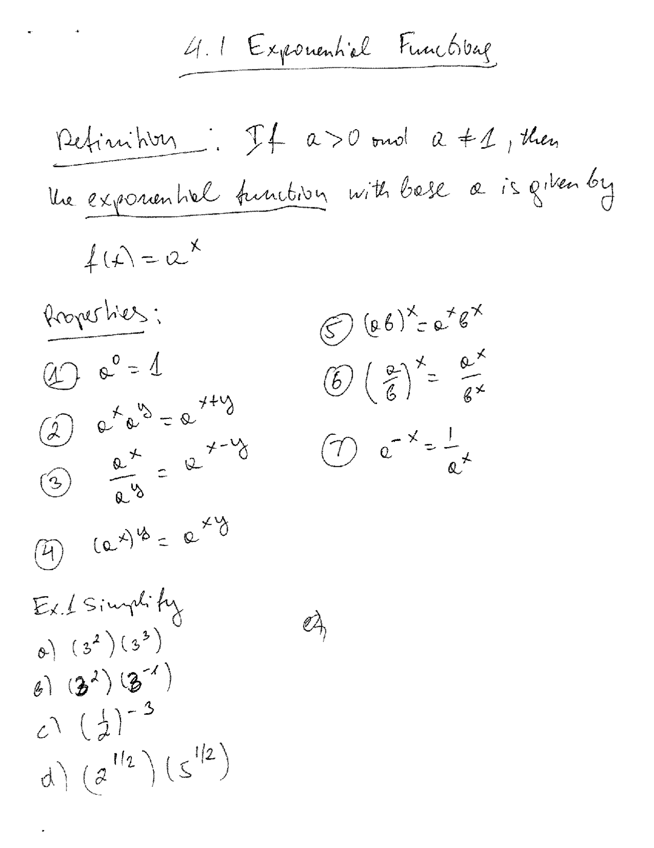 Exponential Function Intoduction Notes Exponential Functions - Lecture Notes | MATH 1100 - Docsity
