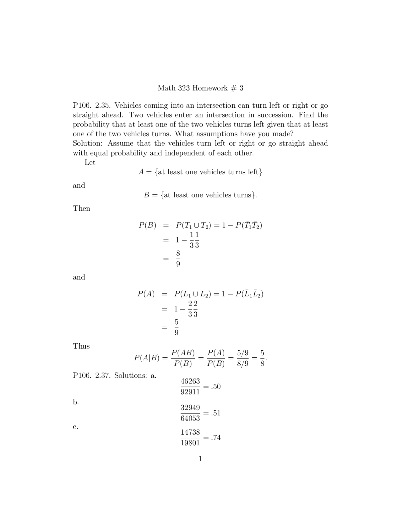Homework 3 with Solutions for Probability and Statistics | MATH 323 ...