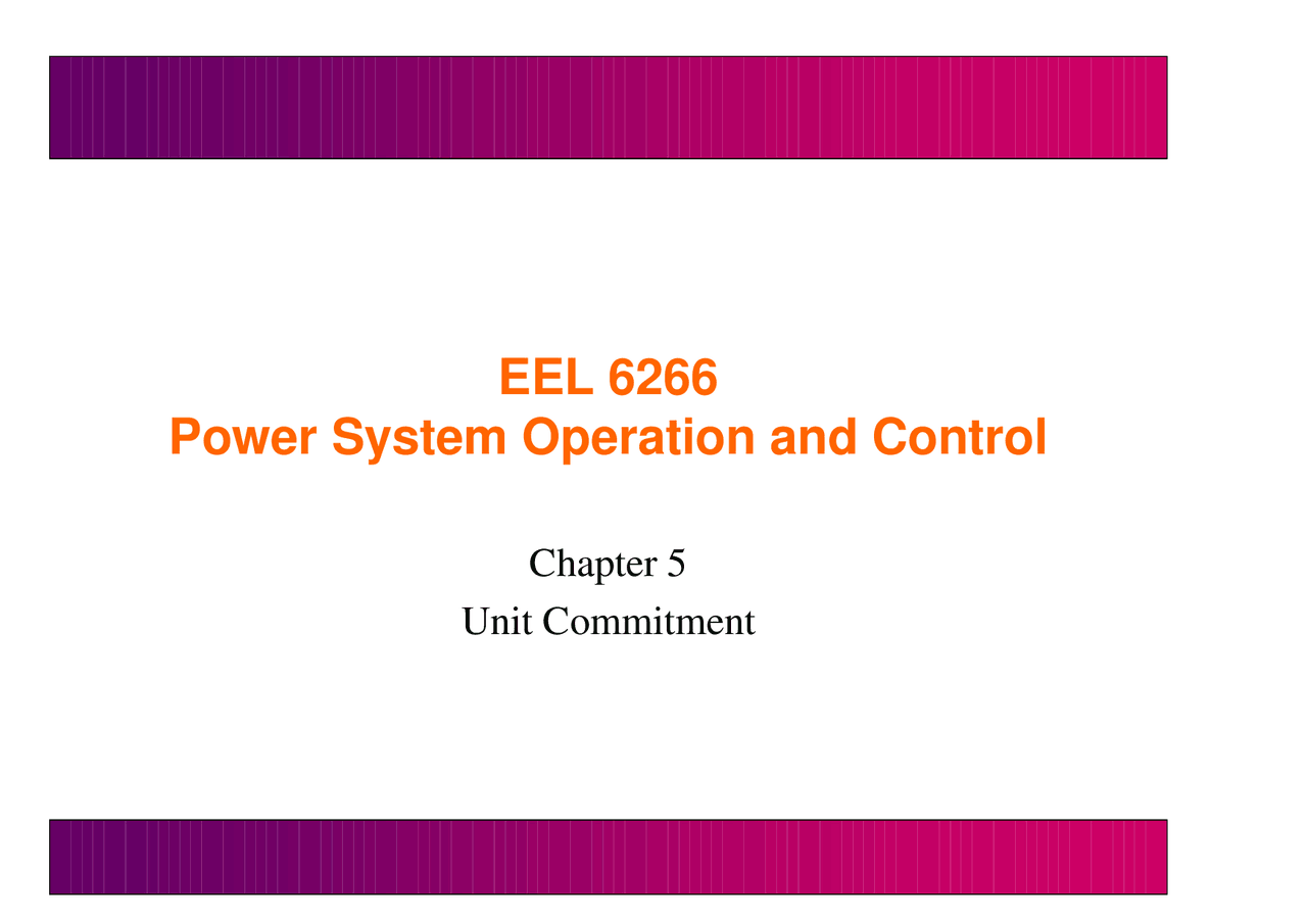 Power System Operation and Control - Unit Commitment - Lecture Slides ...