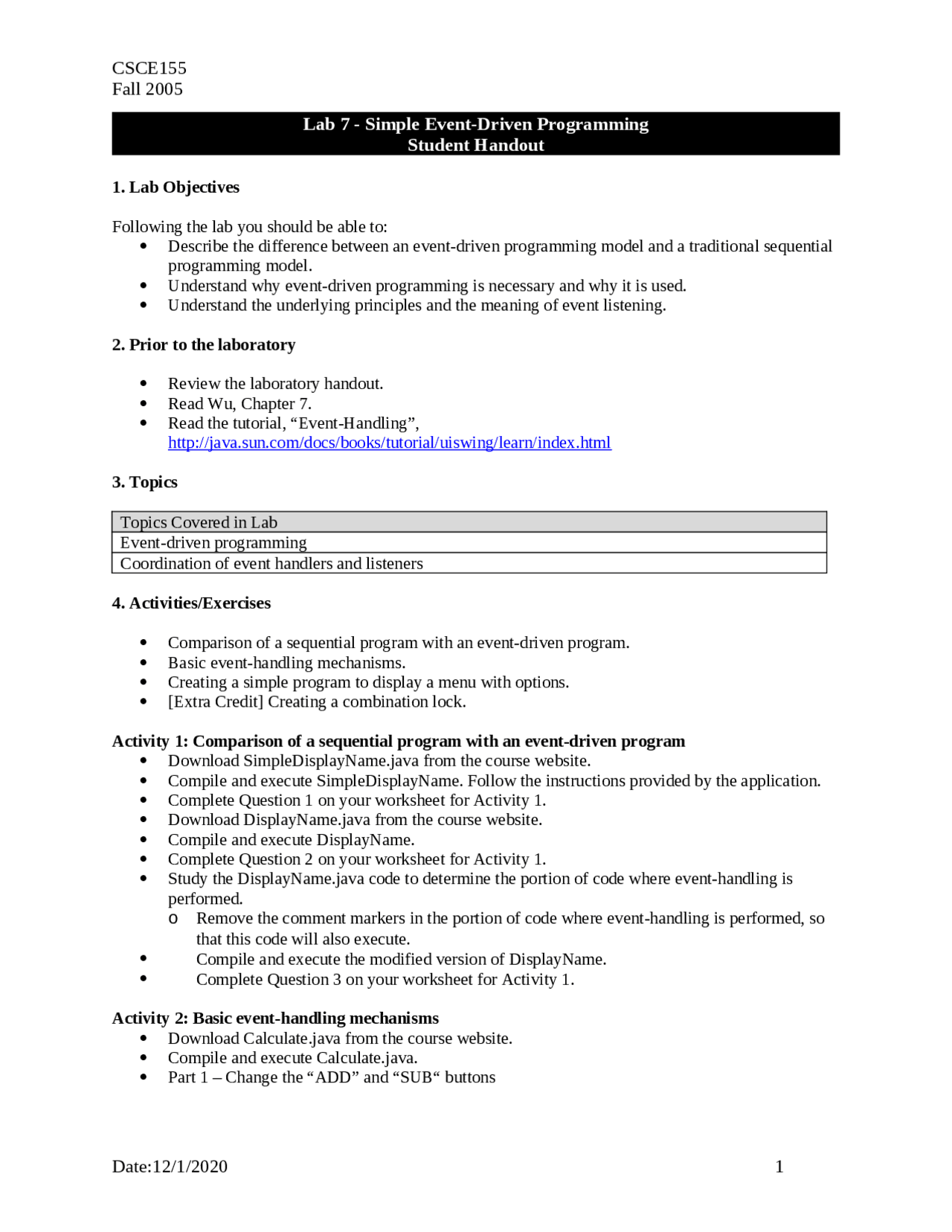 Lab 7 - Simple Event Driven Programming | CSCE 155 | Lab Reports ...