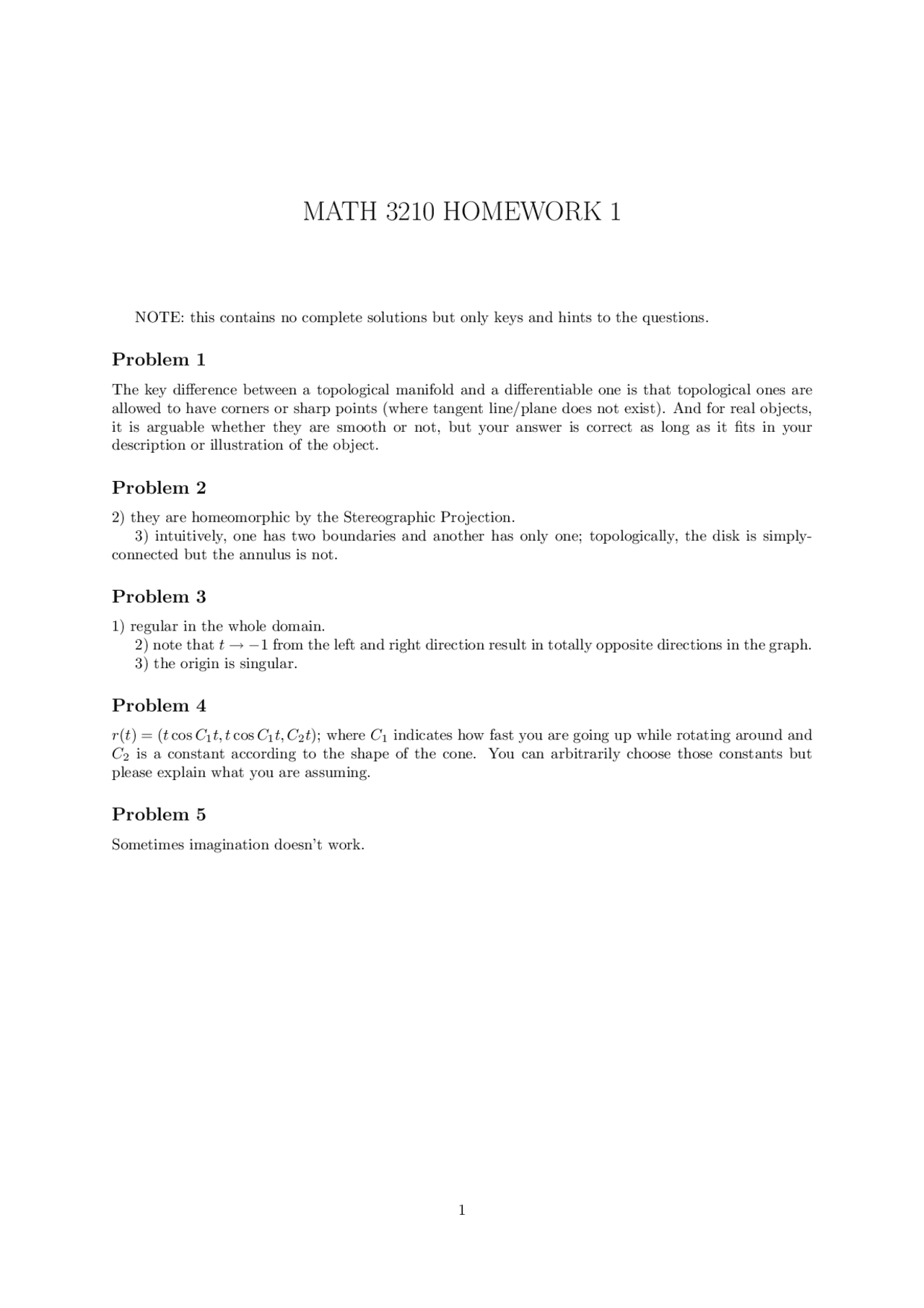 5 Problems on Manifolds and Differential Forms - Homework 1 | MATH 3210 ...