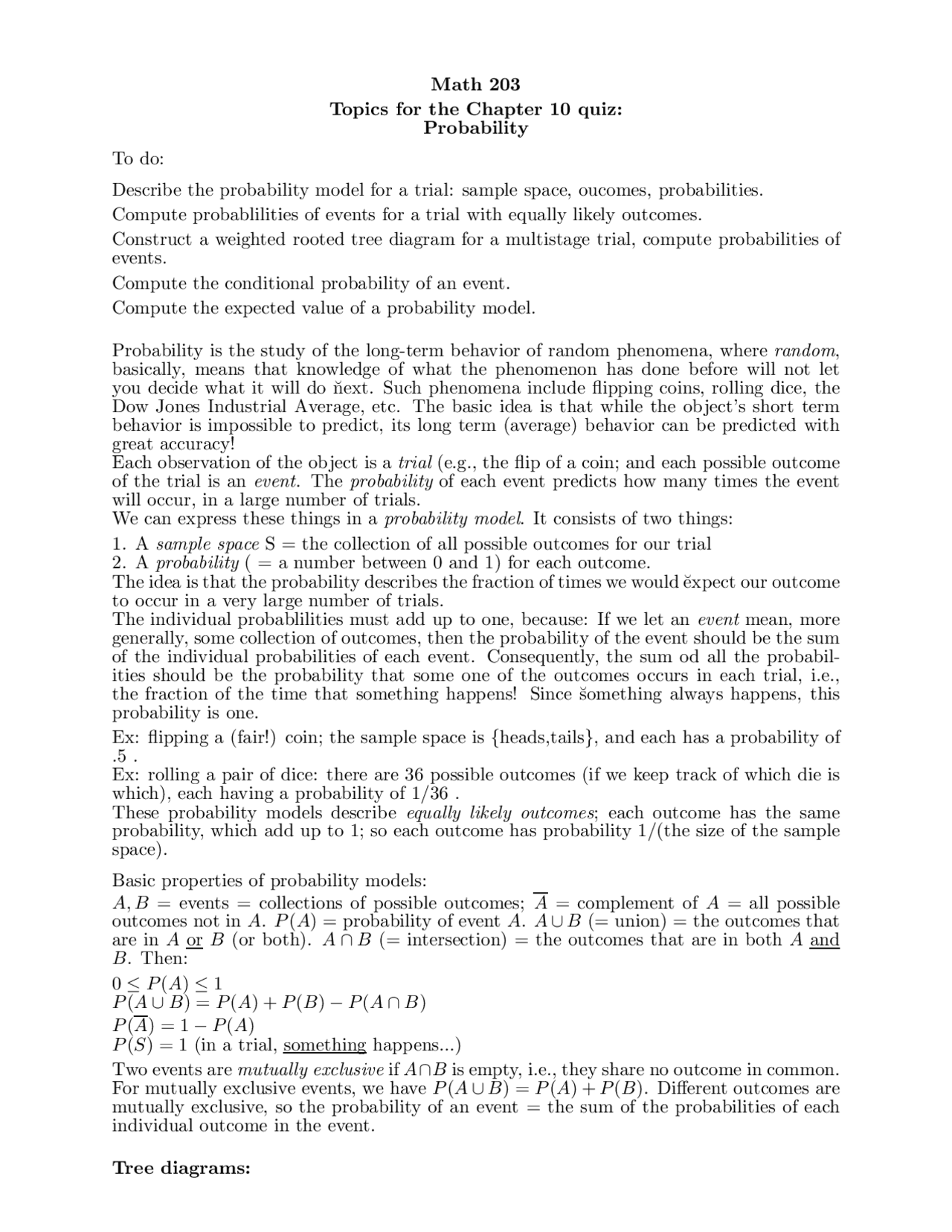 Notes on Probability - Contemporary Mathematics | MATH 203 - Docsity