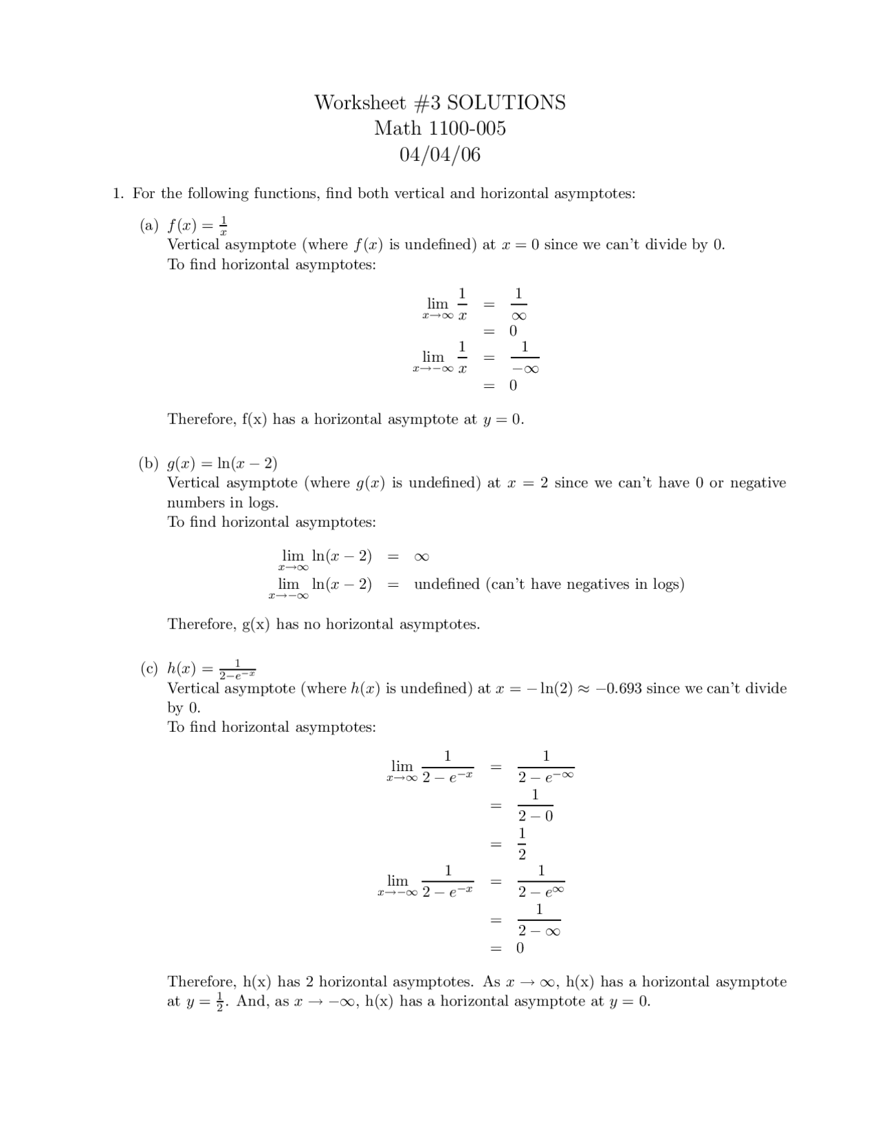 Worksheet 3 With Solutions For Quantitative Analysis Math 1100 Docsity